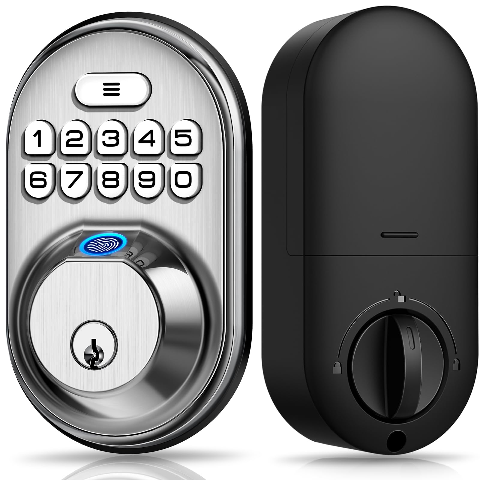Veise Fingerprint Door Lock, Keyless Entry Keypad Deadbolt, Anti Peeping Password, Auto Lock, Easy Install, Satin Nickel