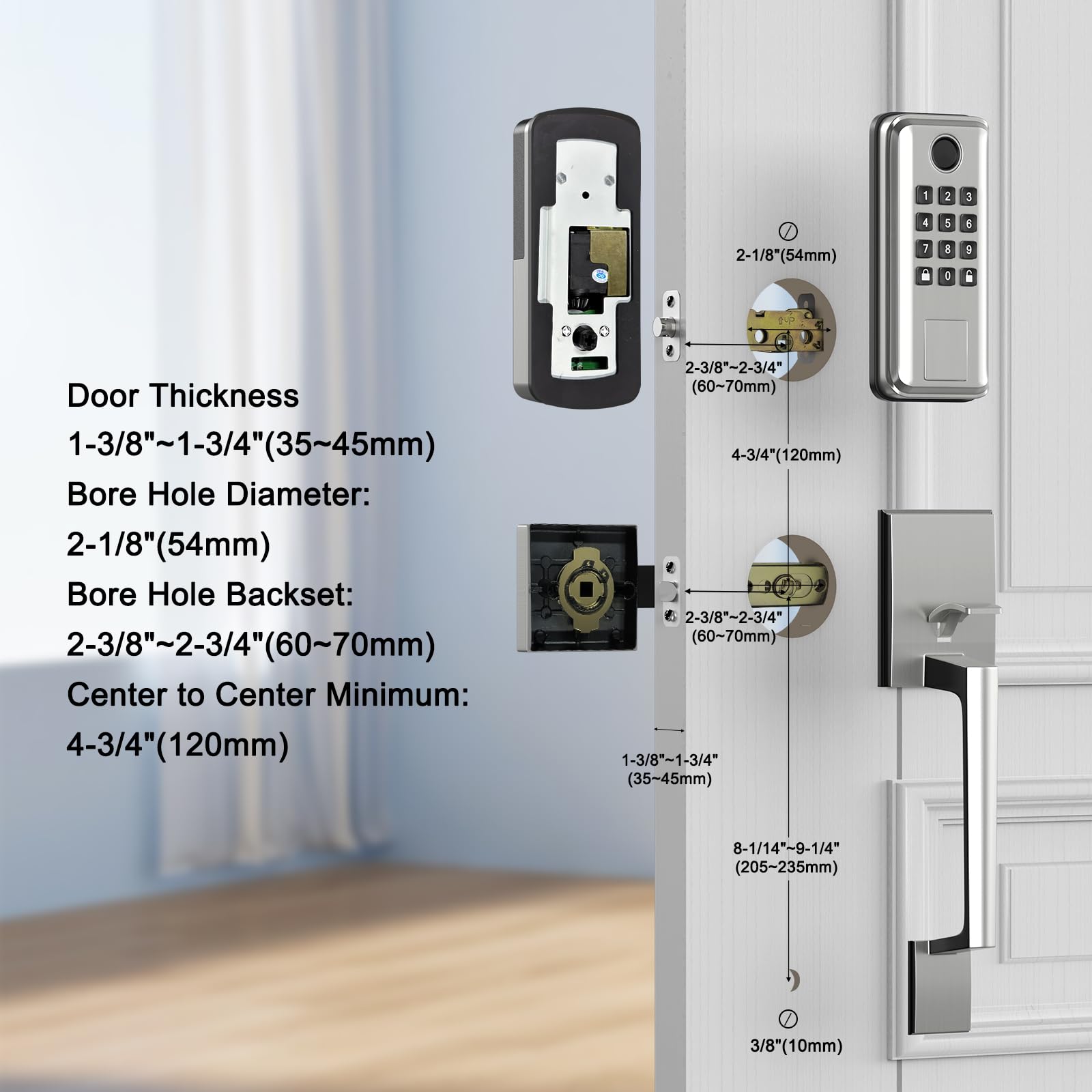 Seveko Keyless Entry Door Lock, Smart Locks For Front Door With Handle, Fingerprint Front Door Lock Set With App Control, Keypad Deadbolt Door Locks, Smart Lock Compatible With Alexa, Satin Nickel