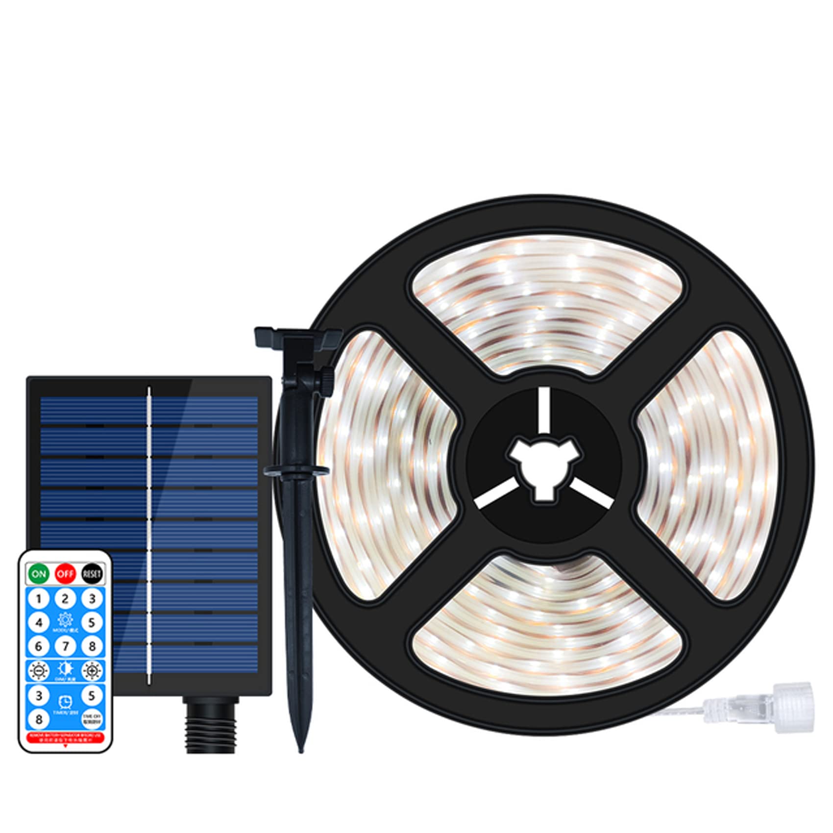 Keeda Solar Led Strip Lights 240Led 32.8Ft Waterproof Led Light Strips With Remote, 8 Modes Cuttable Self-Adhesive Flexible Tape Lights For Steps Terrace Balcony Stairs (White)