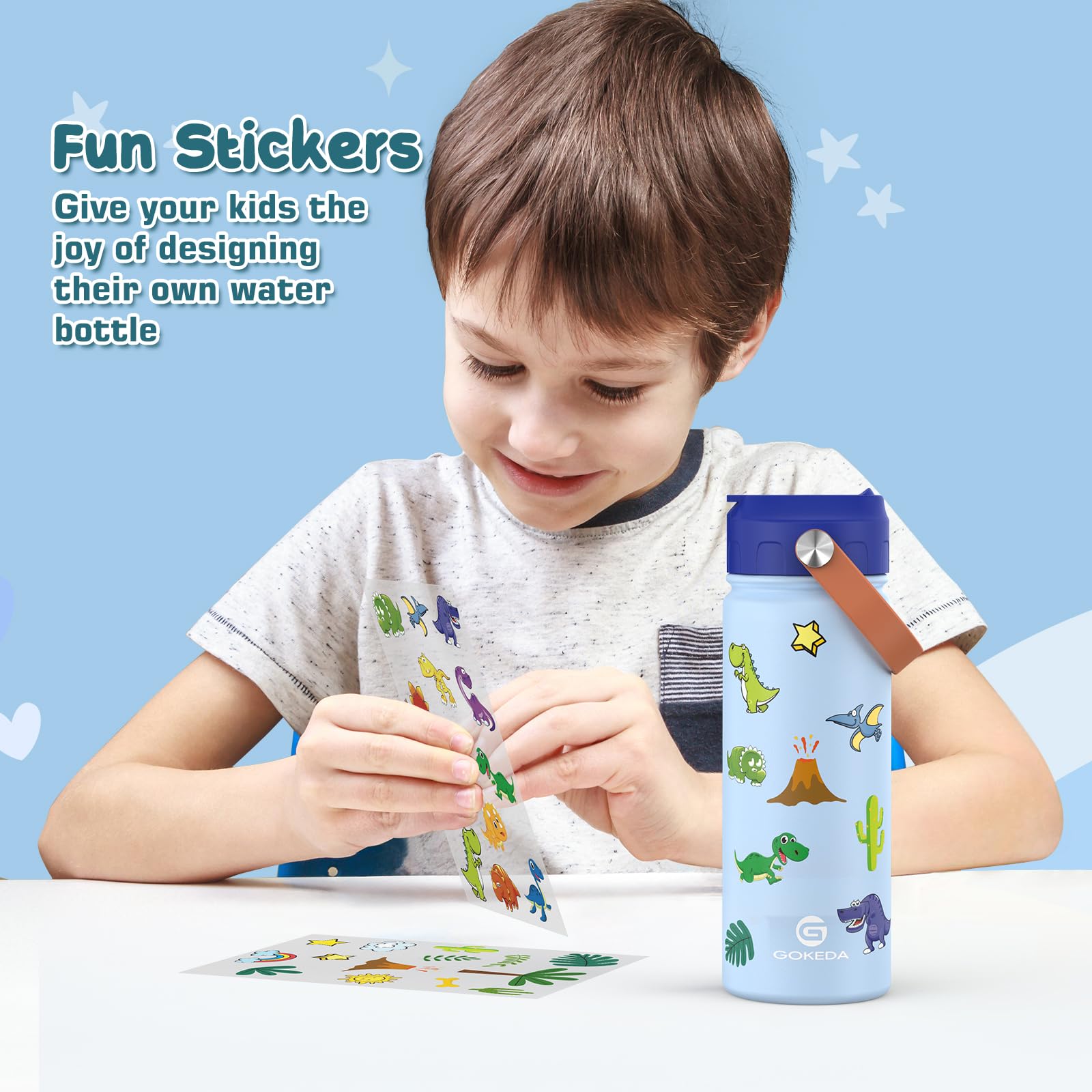 18Oz Kids Water Bottle, 2 Pack Insulated Bottles With Stickers, 18/8 Stainless Steel Vacuum Leak