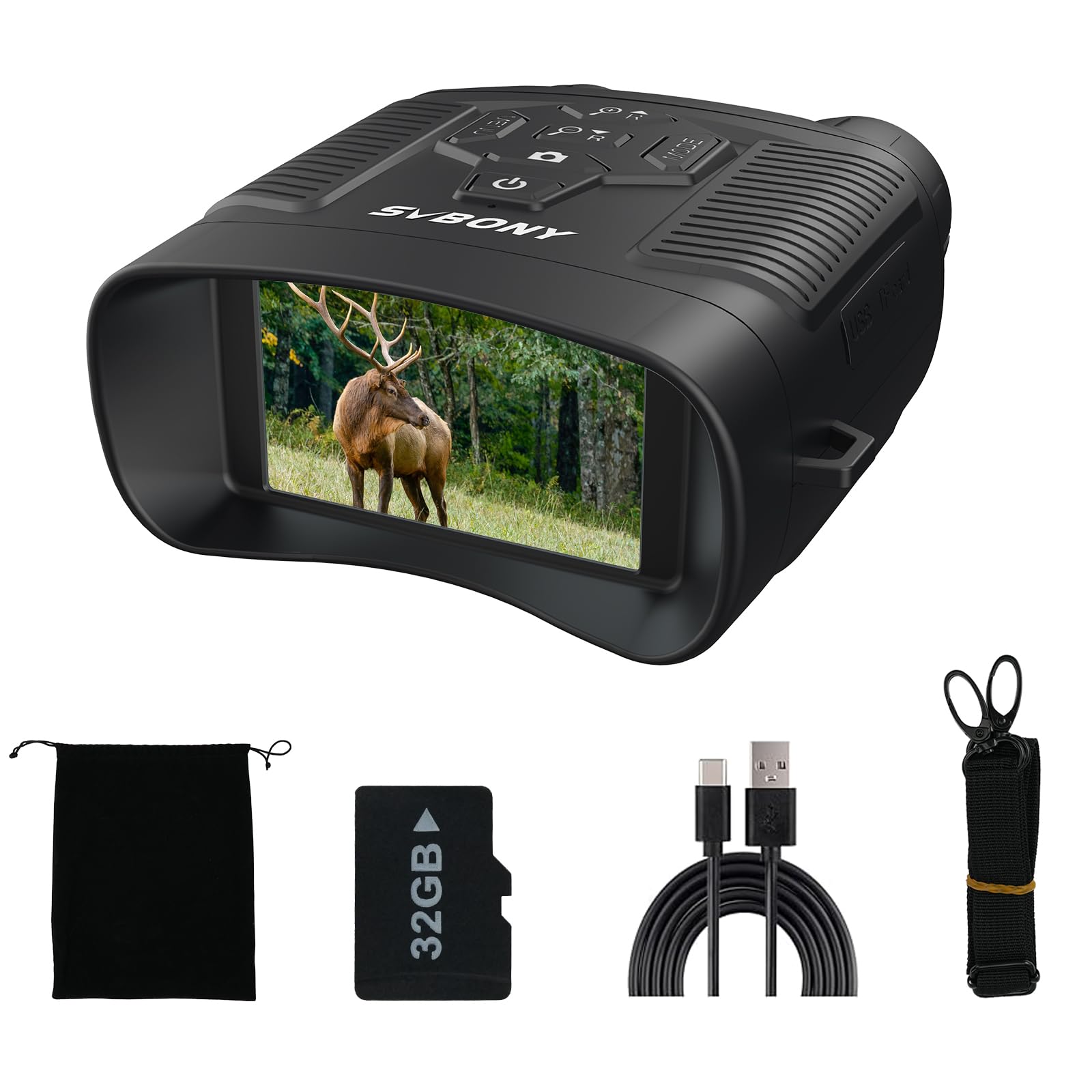 Svbony Sa206 Night Vision Binoculars, 3'' Hd Screen Infrared Binocular For Total Darkness, 4K Video & 36Mp Image With 32Gb Tf Card, 5000Mah Battery,  For Men, For Camping & Wildlife Observation