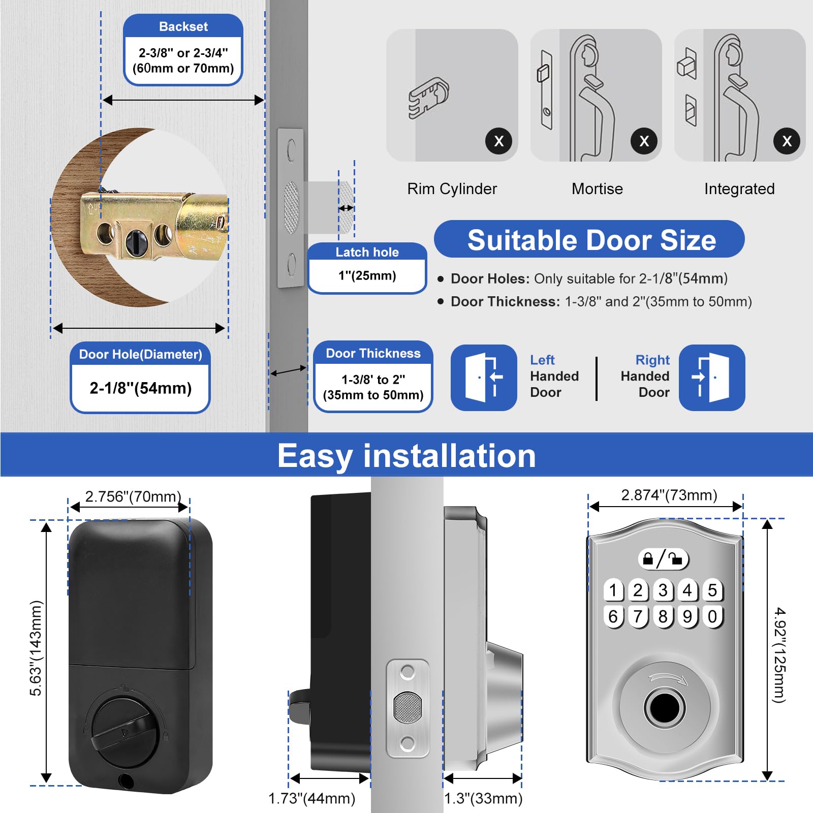 Mufaniz Keyless Entry Fingerprint Door Lock: Smart Electronic Deadbolt Lock With Keypad - Security Biometric Locks For Front Door - Digital Locks With  Keyhole,Auto Locked,Easy Installation