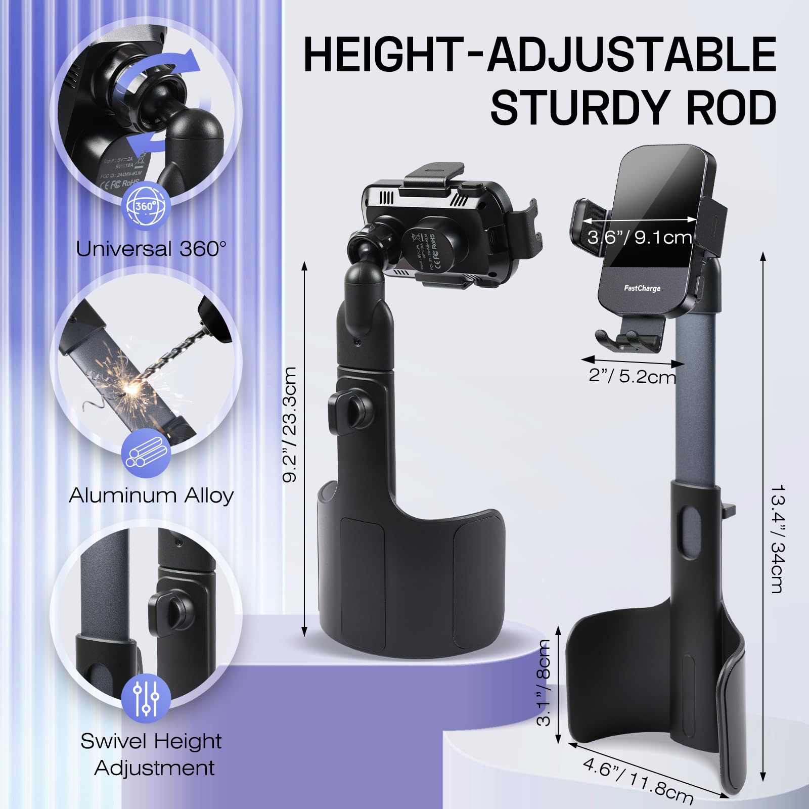 Trixcoin 3-In-1 Wireless Car Charger Cup Holder Phone Mount, 15W Fast Charging, Auto Clamping, Compatible With Iphone & All Smartphones