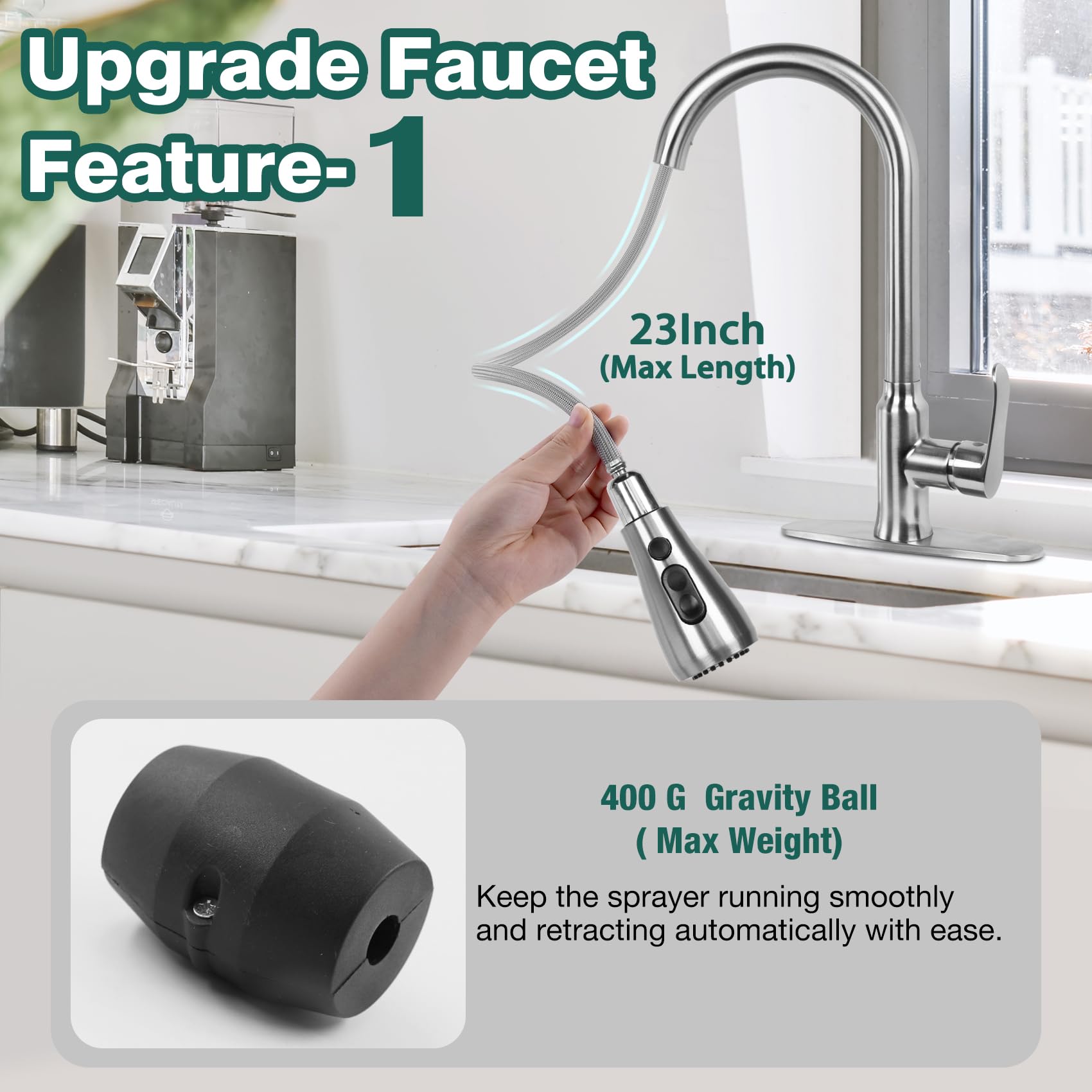 Makein Kitchen Faucet With Pull Down Sprayer, Brushed Nickel Kitchen Sink Faucet, Single Handle Stainless Steel Rv Faucet For Kitchen Sink With Deck Plate