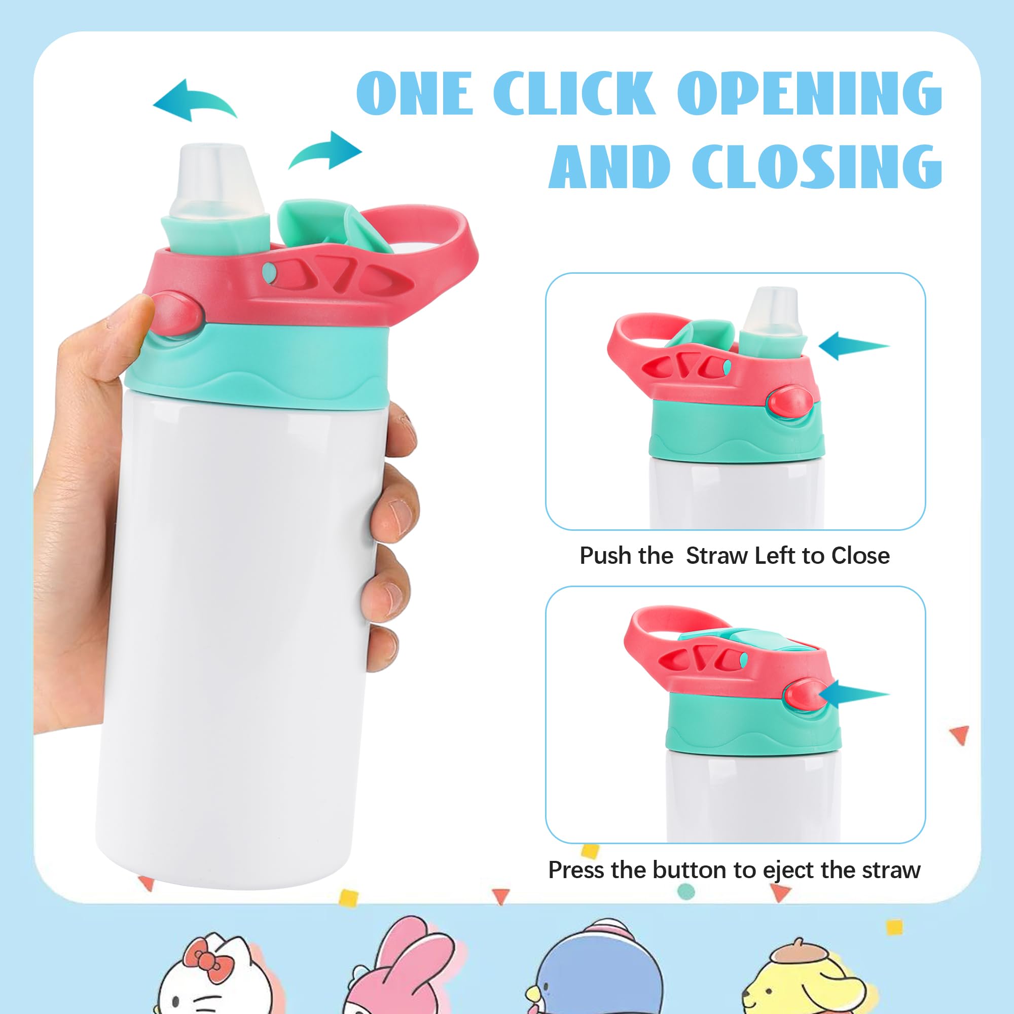 Joyclub 5 Pack Kids Sublimation Tumbler With Lid And Straw 12 Oz Kids Sublimation Water Bottles