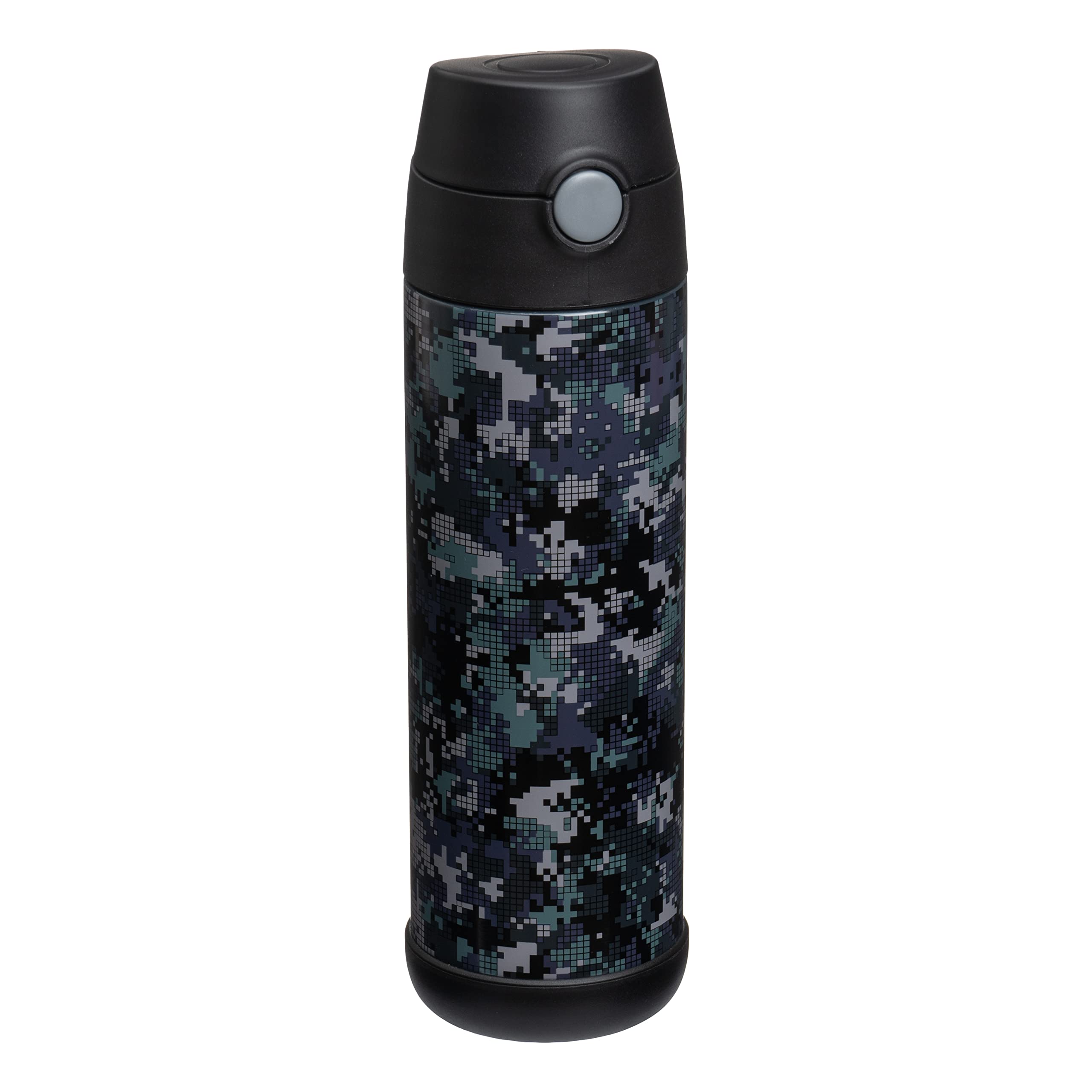 Snug Kids Water Bottle - Insulated Stainless Steel Thermos With Straw (Girls/Boys) - Black