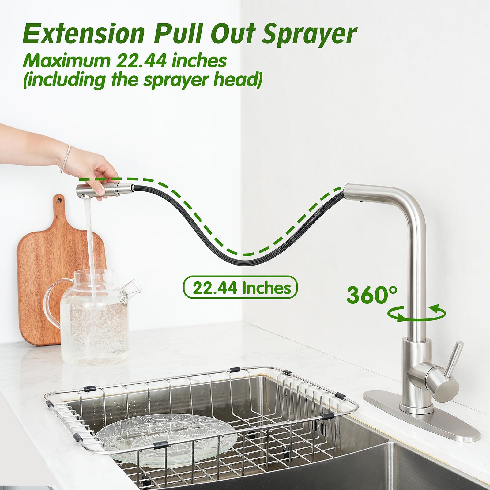Trywell Kitchen Faucets With Pull Down Sprayer Stainless Steel Kitchen Sink Single Handle Utility Faucet Modern Brushed Nickel Faucet And Deck Plate For Kitchen Bar Camper Rv