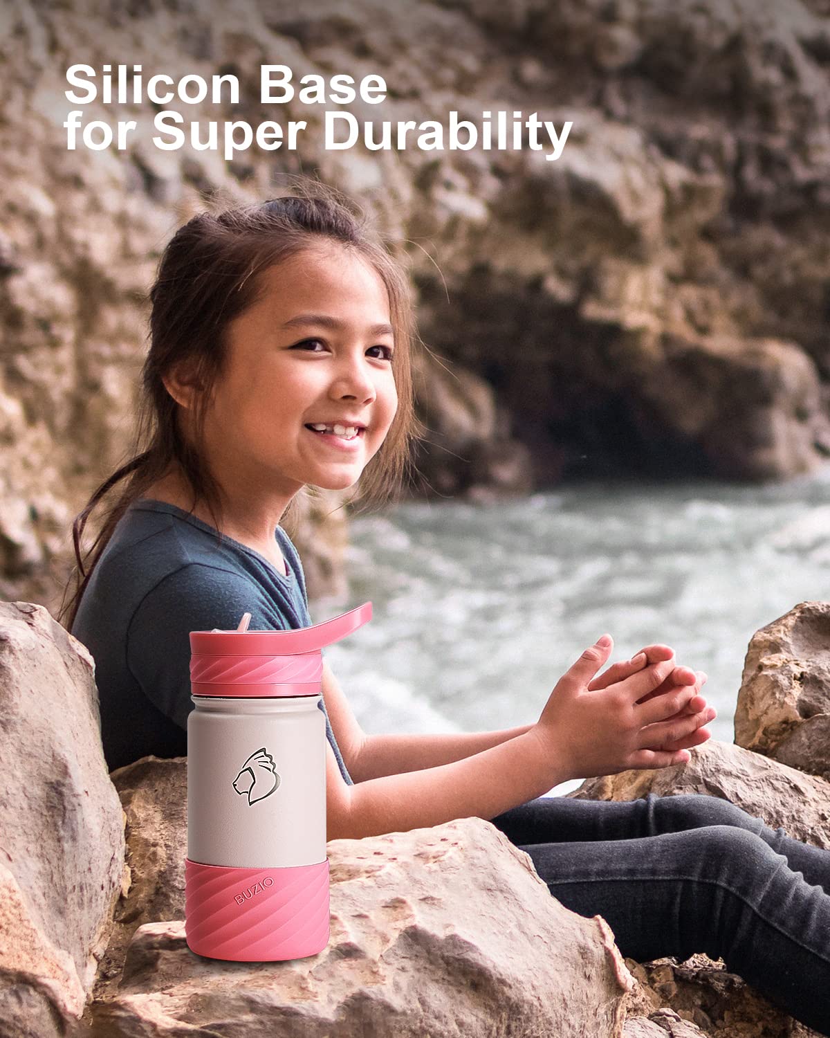 Buzio 14Oz Kids Water Bottle Stainless Steel Insulated Metal Water Bottles With Straw For Toddlers