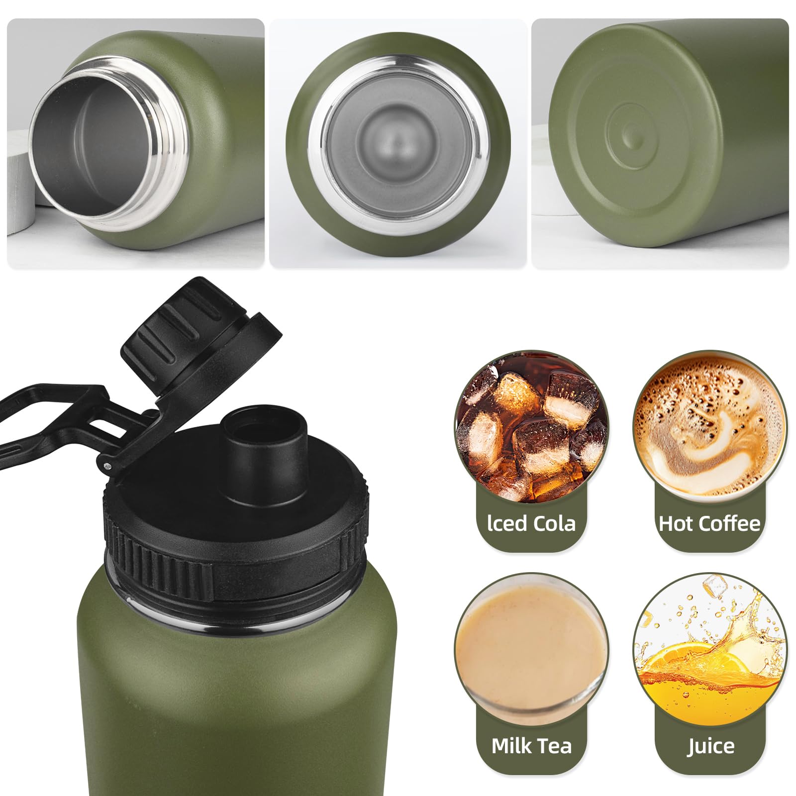 Mezmut Insulated Water Bottle With Straw&2 Lids 40Oz Stainless Steel Water Bottles Sports Metal