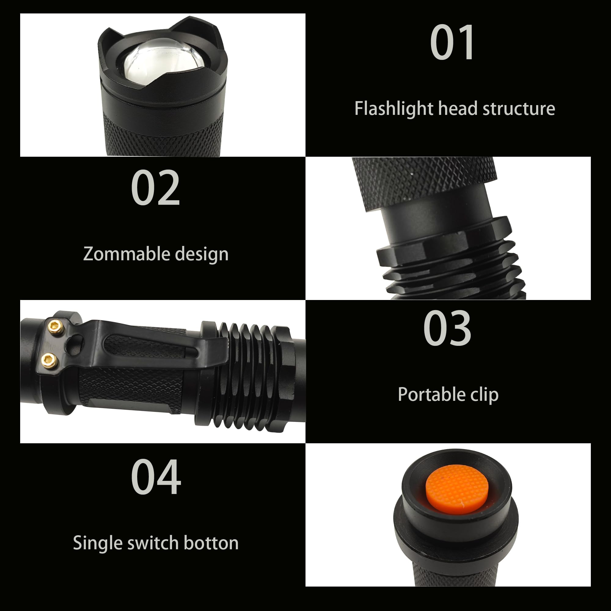 Zyunmall 4 Color Light Single Mode Flashlight: Red Light Flashlight, Green Light Flashlight, Blue Light Flashlight, Cool White Light Flashlight, 4 Pack, Black, Sk68-Wrgb-Flashlight-1Mode-Zy-24-25