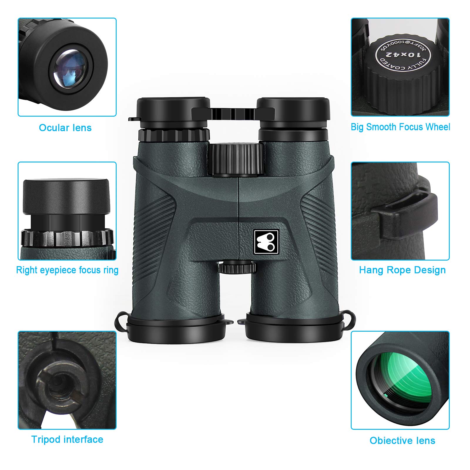 Sarblue 10X42 Binoculars For Adults With Smartphone Adapter, Bak4 Prism And Fmc Lens, Hd Professional Binoculars For Bird Watching Travel Stargazing Hunting Wildlife Watching Outdoor Concerts Sports