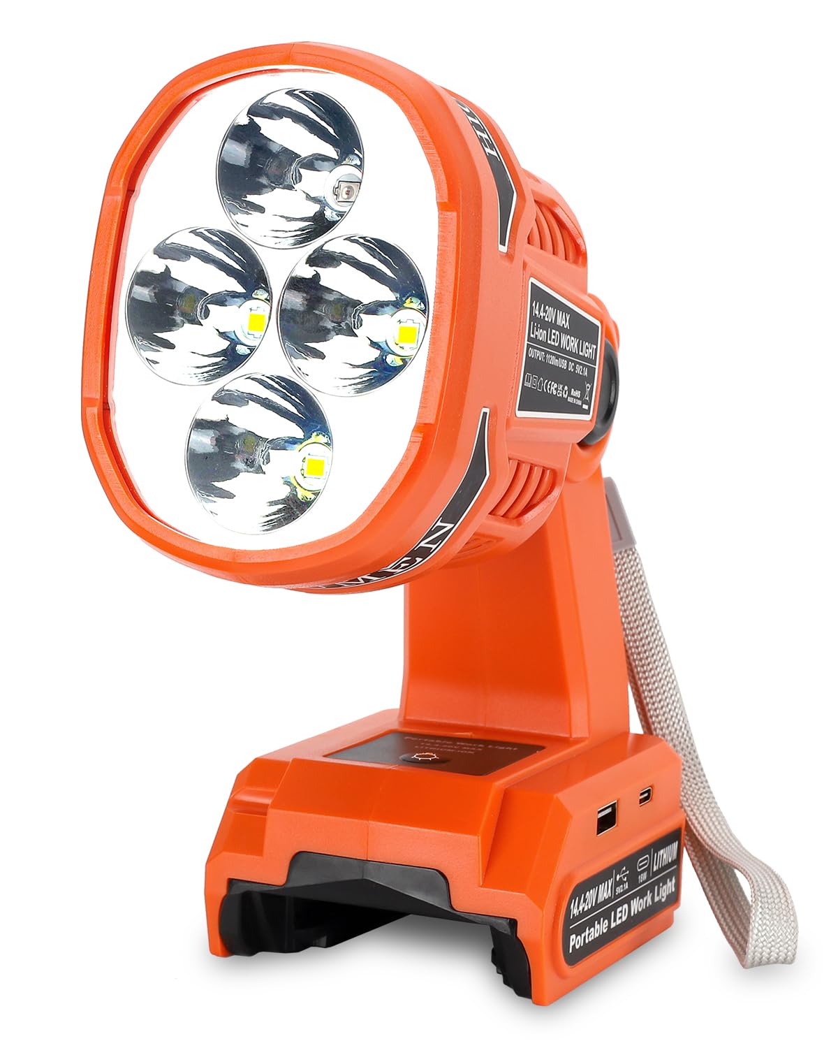 Adisipsoarin Cordless Led Flashlight For Black And Decker 20V Battery, 22W Led Work Light With Usb-A&Usb-C 2.1A Fast Charging Ports For Jobsite, Car Repairing, Camping, Emergency