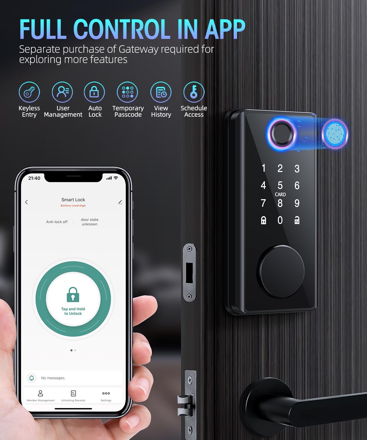 Psos Keyless Entry Fingerprint Door Lock - Smart Deadbolt Biometric For Front Door With Keypad App - Electronicdigital Lock With Code - Auto Lock