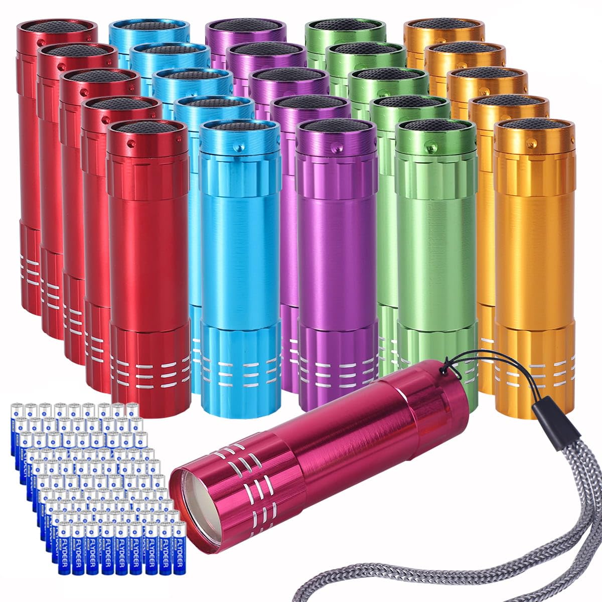 Kunhe 30 Pack Mini Bulk Cheep Flashlights Aluminum Led Handheld Torches With Lanyard Batteries Included For Party Favors Camping Power Outage Emergency  To Operation Christmas Child Items