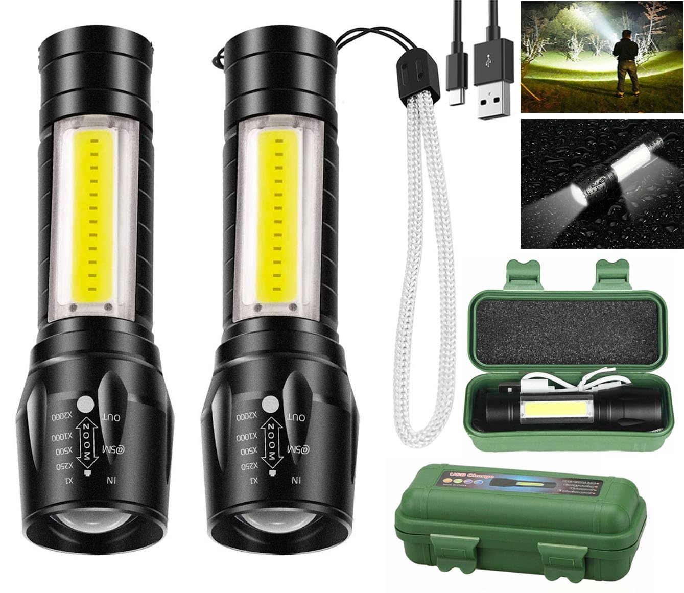 Wrrozz Led Flashlight Rechargeable Usb Torch Mini Small Light Super Bright Handheld Tiny Portable Pocket Flash Light With Cob Side Searchlight High Lumens Zoomable Emergency Camping Accessories 2 Pack