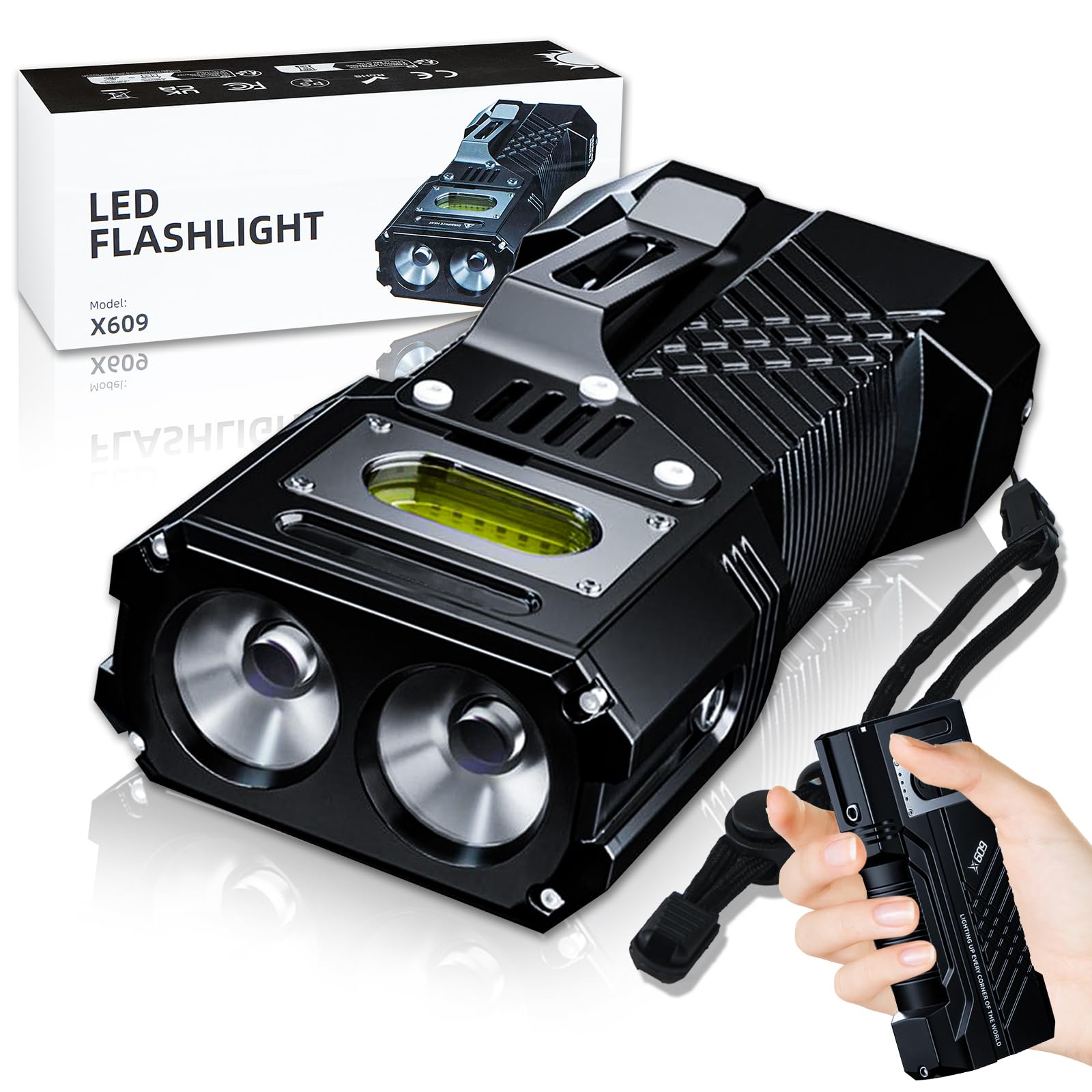 Ruisiya Rechargeable Edc Flat Flashlight 3000 Lumens Dual Light Sources With Side Lights 500 Lumens Strong Light Led Flashlight, 6 Modes-Powerful, Waterproof Small Camping Flashlights For Home, Emergency