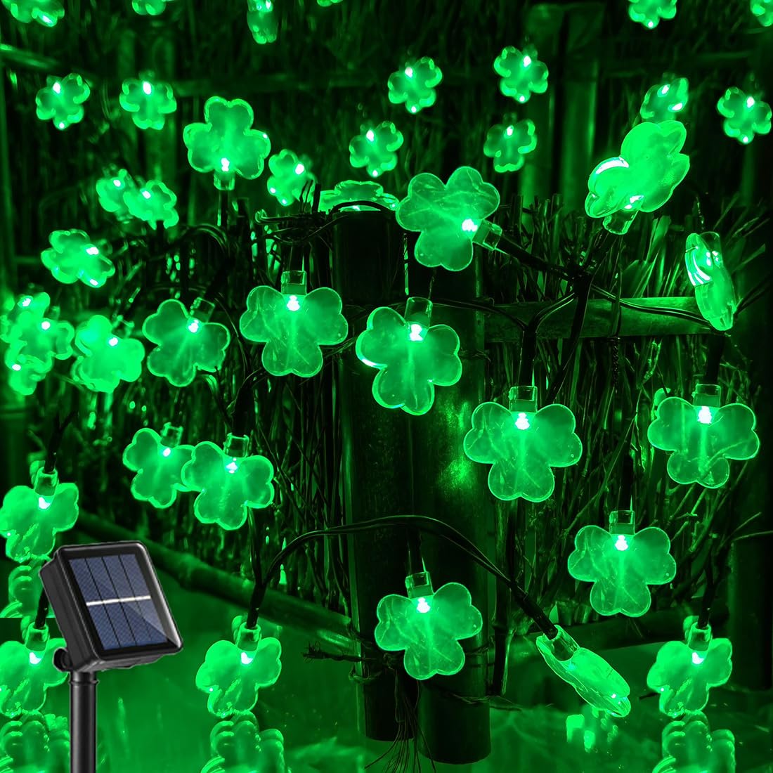 Viewpick Solar St Patricks Day Decorations Shamrock String Lights, 20Ft 50 Led Lucky Clover Green Lights, Outdoor Waterproof 8 Lighting Mode Lights For St. Patrick'S Day Home Irish Green Decoration