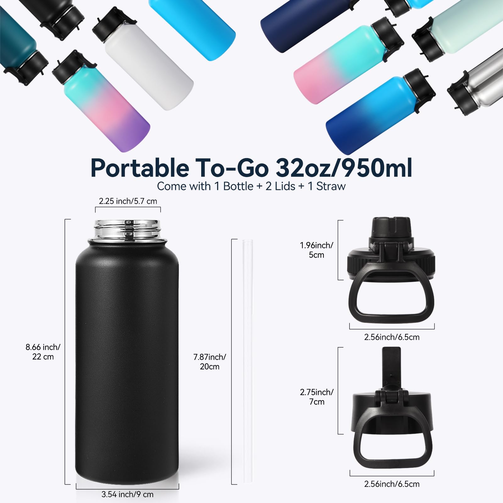 Neihepal 32 Oz Insulated Water Bottle Bulk 8 Pack,18/8 Stainless Steel Double Wall Vacuum Flask