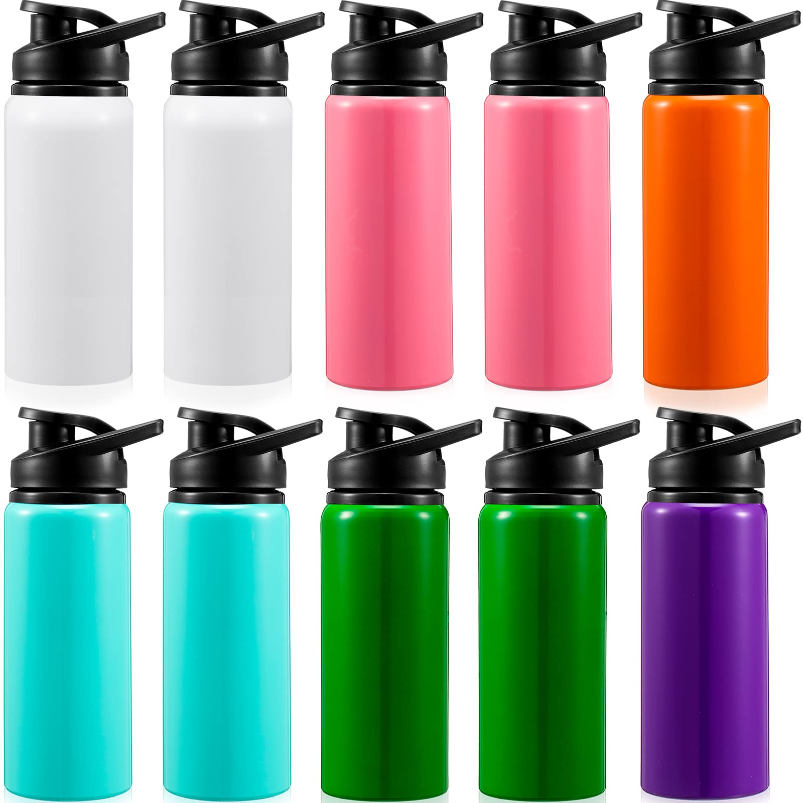 10 Pcs Aluminum Water Bottle 17 Oz Reusable Bike Snap Lid Metal Water Bottle Lightweight Portable