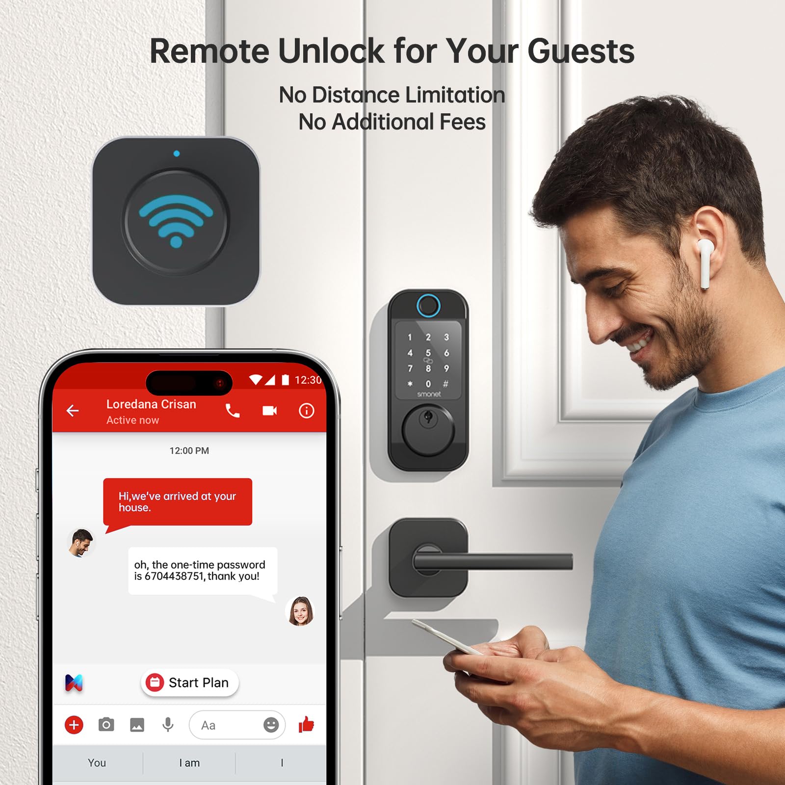 Smonet Keyless Door Lock With Handle Set - Wifi Fingerprint Smart Locks For Front Door, App Remote Control, Digital Bluetooth Keypad Deadbolt Set With Alexa, Auto Lock, Code, Fobs For Home Black