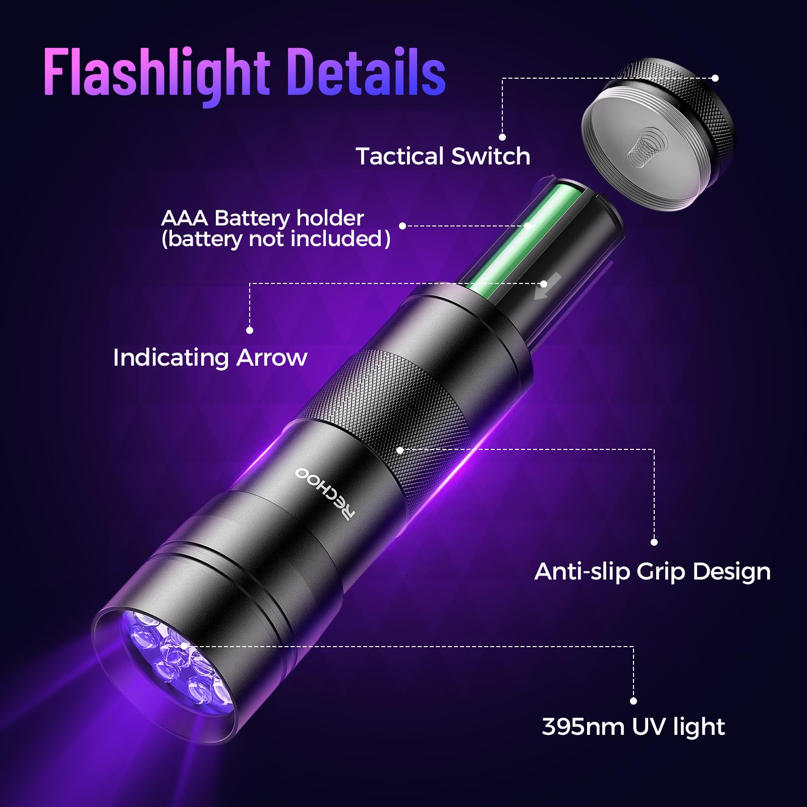 Rechoo Black Light Uv Flashlight 2 Pack, 12 Led 395Nm Uv Flashlight, Portable Mini Uv Light Waterproof, Blacklight For Pet Urine Detection, Dry Stains, Bed Bug, Fluorescent Agent (Batteries Not Included)