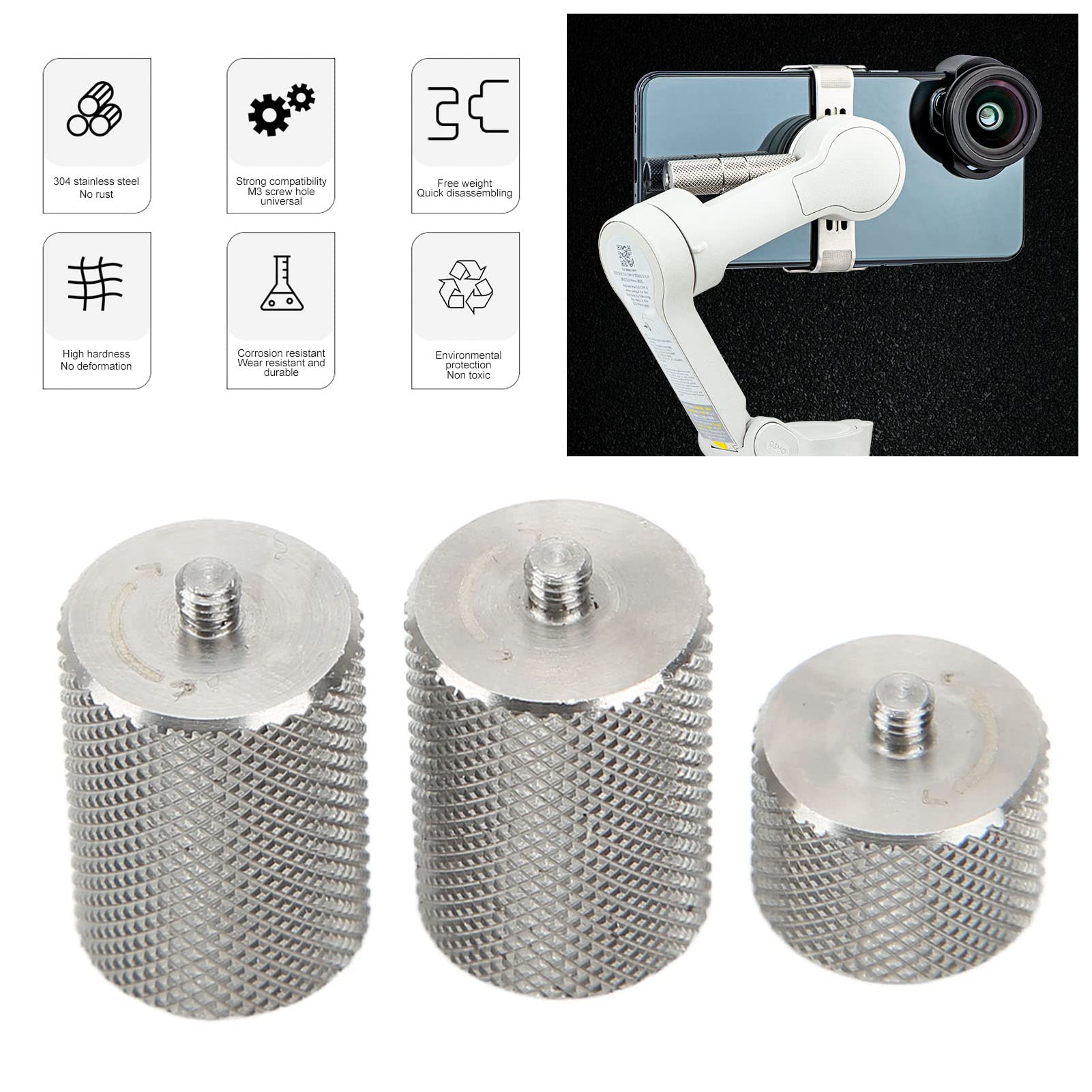 Pilipane Counterweight Head Stabilizer, 3Pcs Stainless Steel Counterweights Stabilizer Counterweight For Om Stabilizers Accurate Balance For Enhanced Mobile Filmmaking