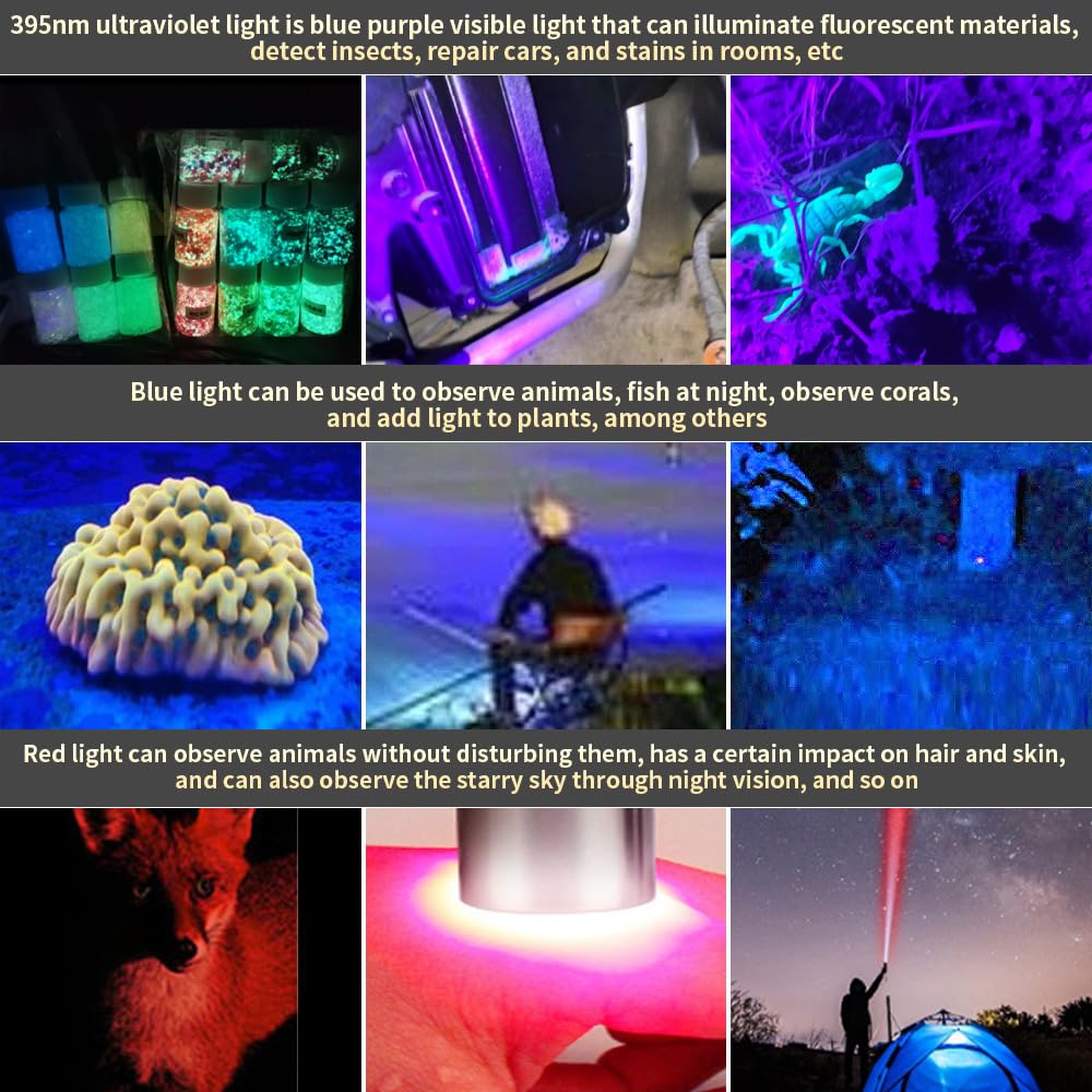 Yzyoe Six In One Jade Recognition Strong Light Flashlight, Led Outdoor Mineral Gemstone Crystal Beeswax Detection Light, White Yellow Red Blue Light 395Nm And 365Nm Uv Multi Source Flashlight.