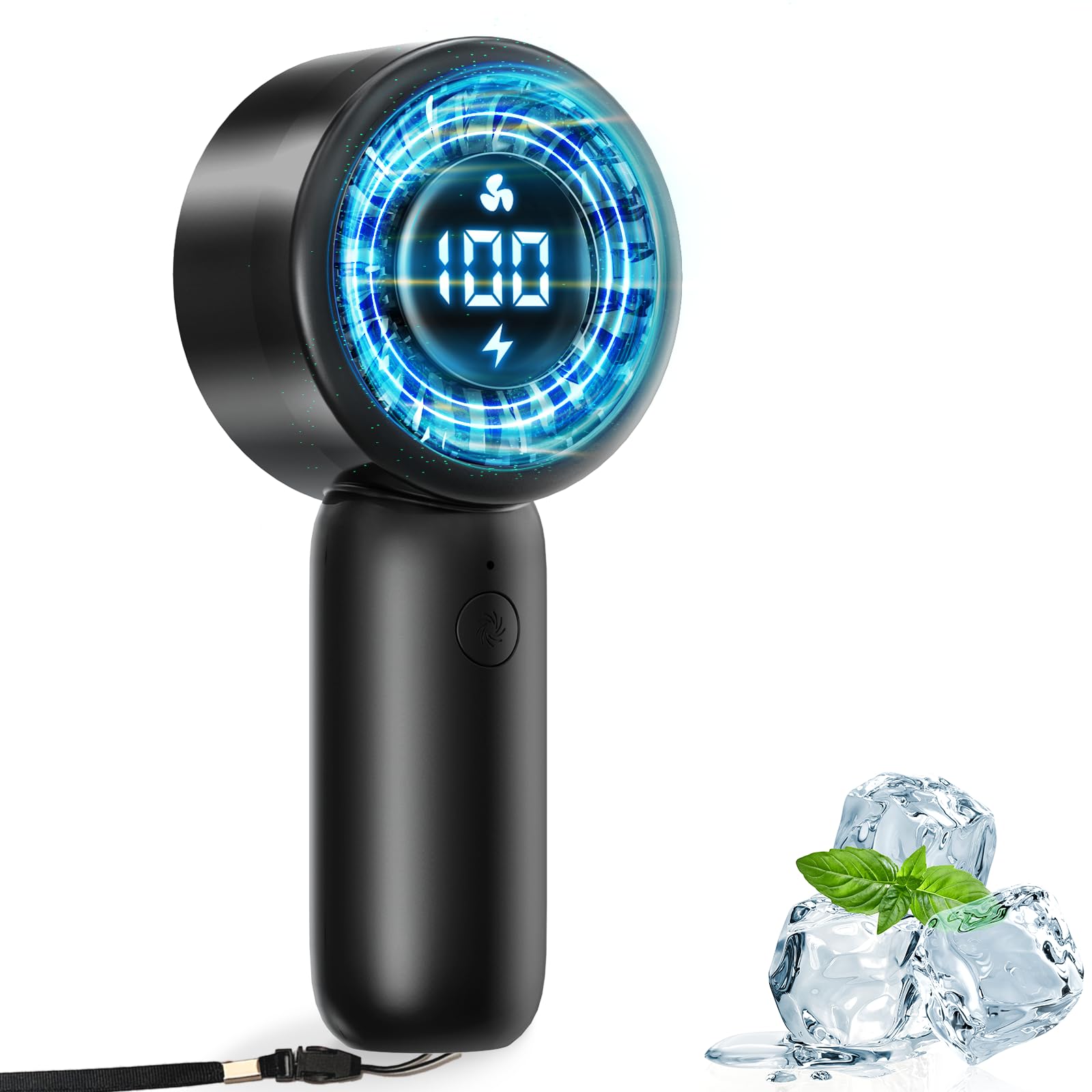 Portable Handheld Turbo Fan With Led Display - Turbocharged 32Ft Cooling, Long-Lasting 5 Speeds 4Oz - Koospark
