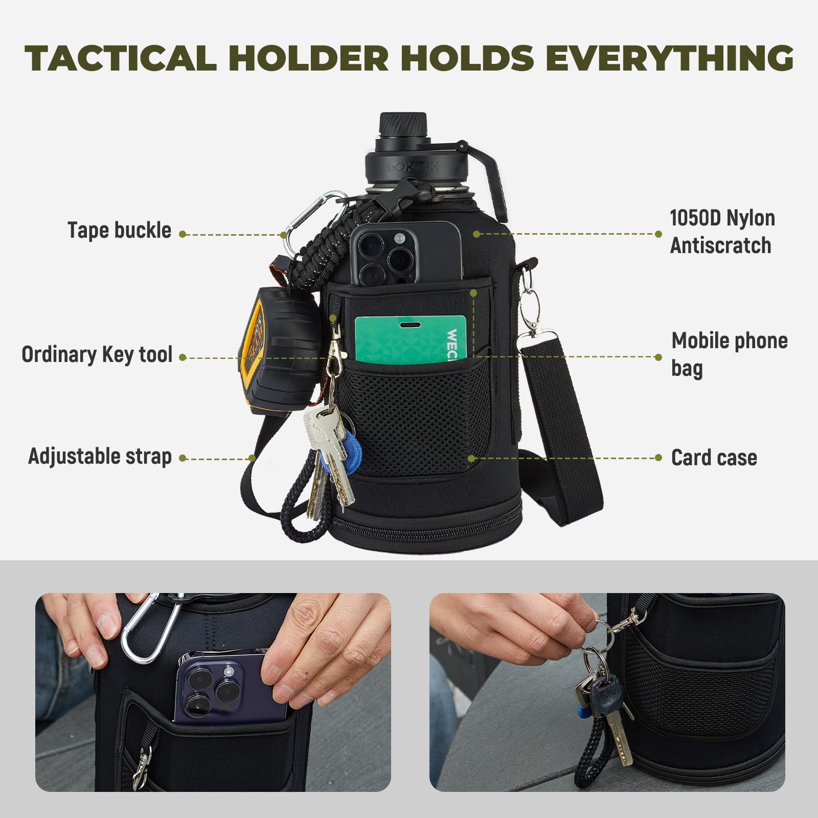 Coktik 128 Oz Insulated Water Bottle, Triple Wall Stainless Steel Flask, Keeps Drinks Cold For 48 H