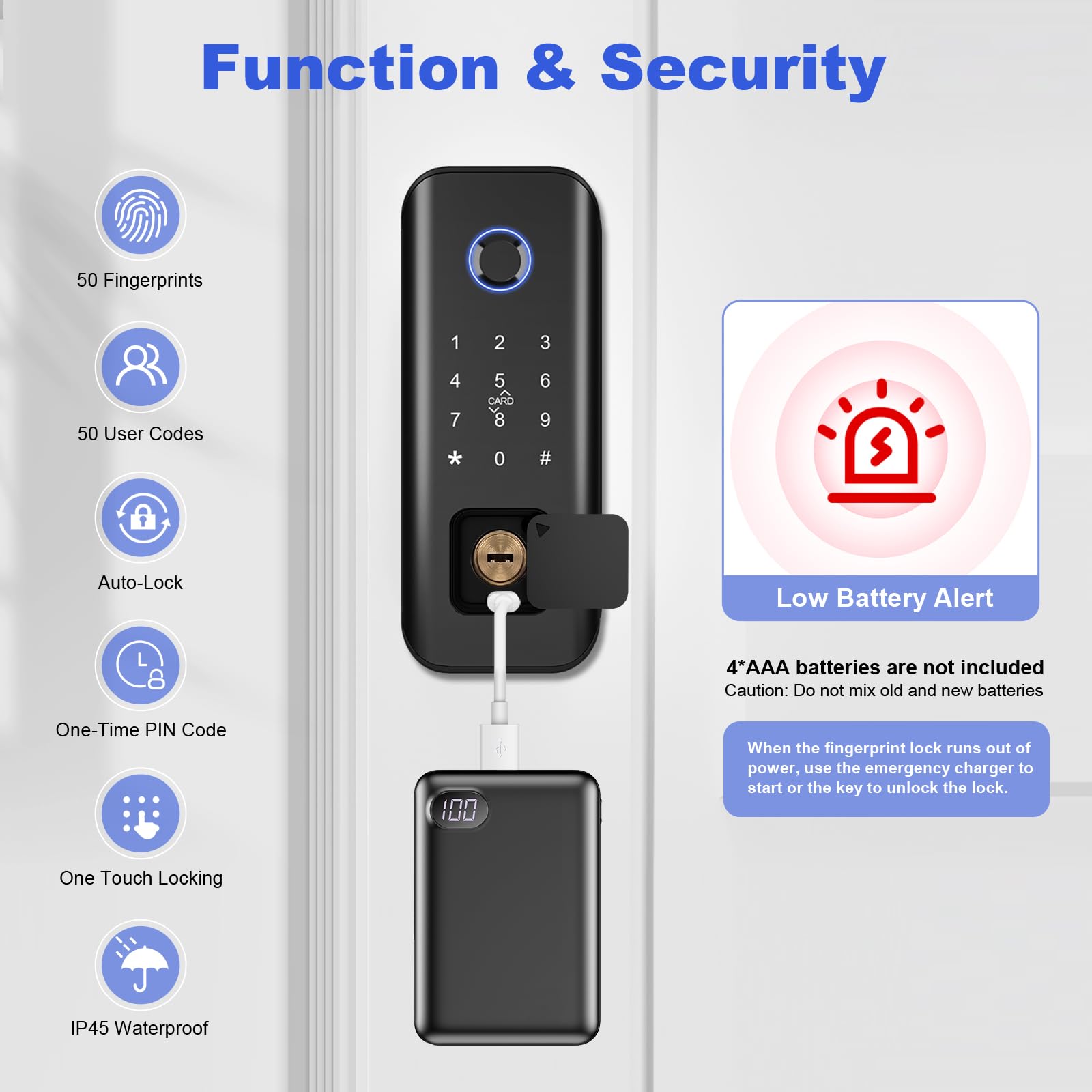 Dinstech Smart Keyless Entry Door Lock With Fingerprint & Touchscreen Keypad, Auto Lock, Bluetooth Control (Black)