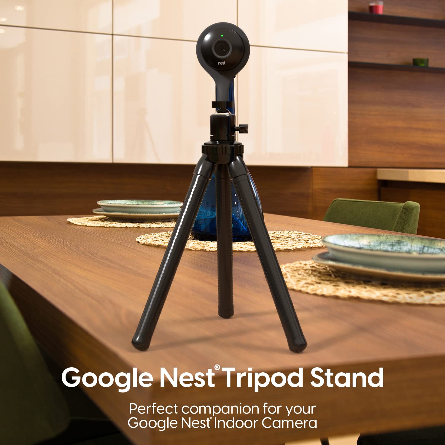 Talkworks Tripod Stand With Flexible Posable Legs-Compatible With Nest Camera-Multi-Purpose Mount Travel Tripod With 1/8 Screw Mount-Rotating Head,Black,14036