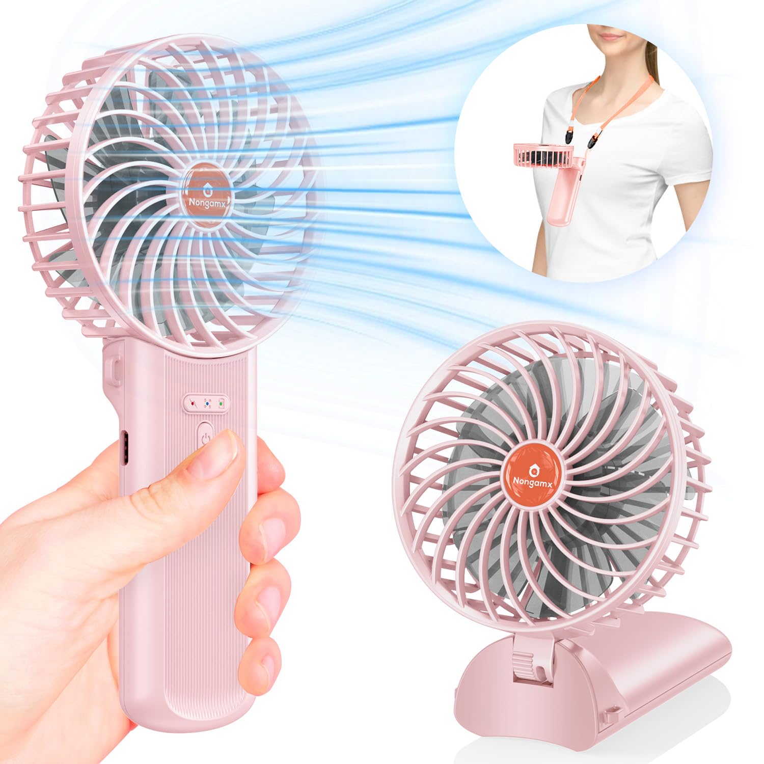 Portable Handheld Mini Fan Rechargeable: Small Hand Personal Foldable Fans 180° Adjustable 4 Speed - Koospark