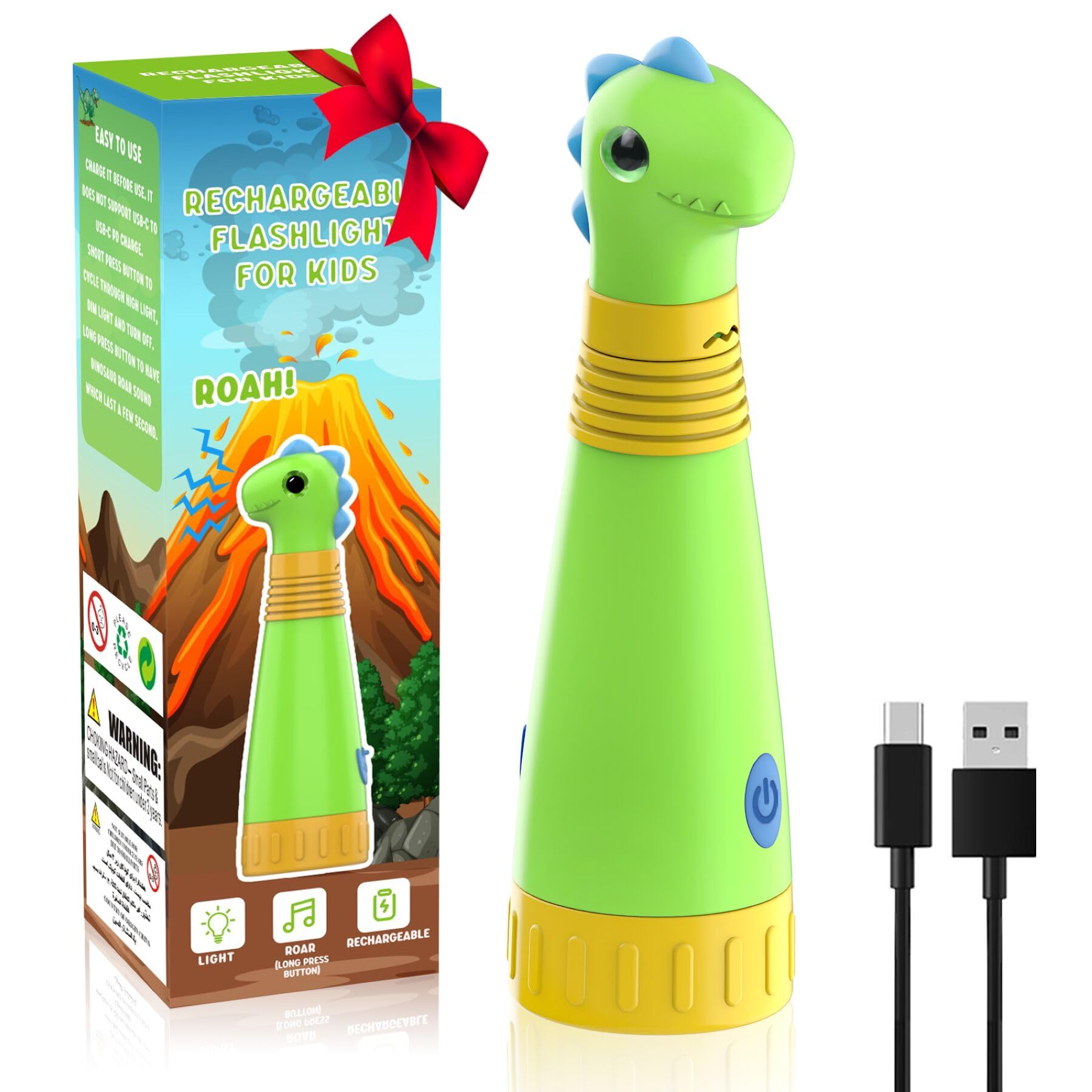 Cosoos Rechargeable Dinosaur Flashlight For Kids, Roar Mode, Kids Flashlight Toys, Outdoor Camping Gear Accessories, Birthday  Easter Basket Stuffers For Kids 3 4 5 6 7 8 9 10 Years Boys Girls