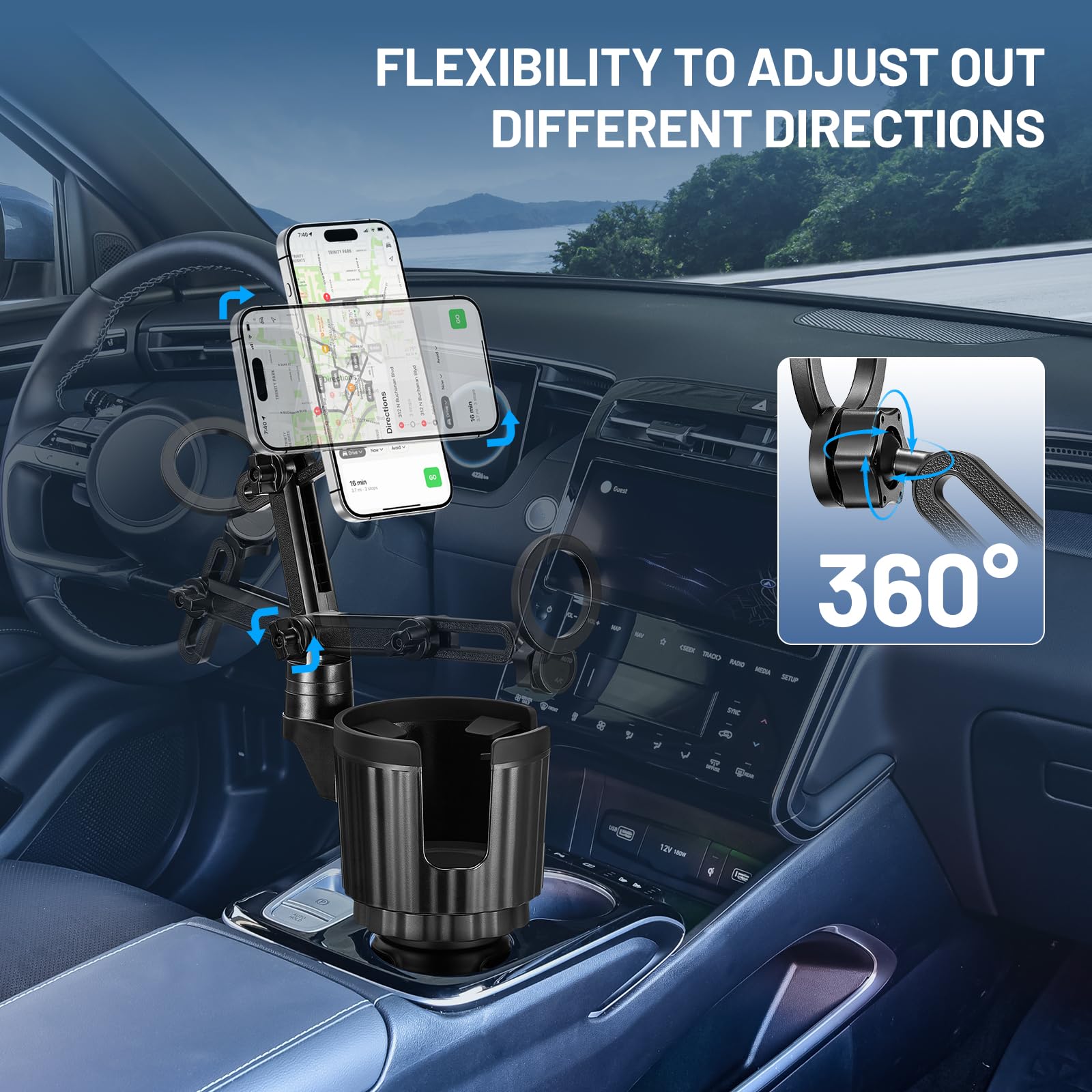 This Hill Magnetic Cup Holder Phone Mount, Compatible With Magsafe, Adjustable Height Car Cup Holder Compatible With Iphone 16 Pro Max / 15/14 / 13/12 Series, Secure Fit For Car Or Suv