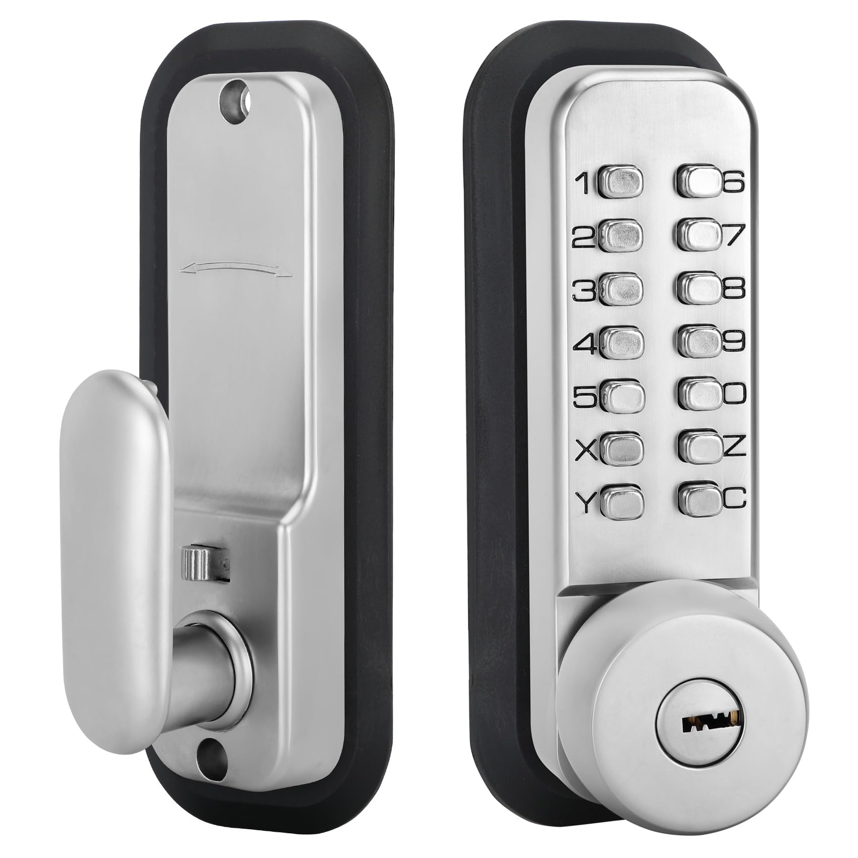 Casmer Mechanical Keyless Entry Door Lock,Outdoor Keyless Gate Lock Waterproof And Sun Proof,Mechanical Door Lock,Auto Lock, No Electronic(Silvery,Large Cushion)