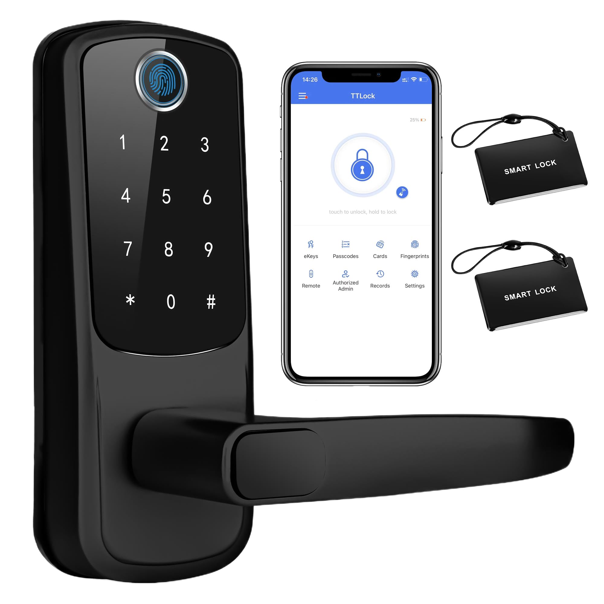 Lorvibo Smart Keyless Entry Door Lock, Fingerprint & Password, Black, 8,000 Unlocks