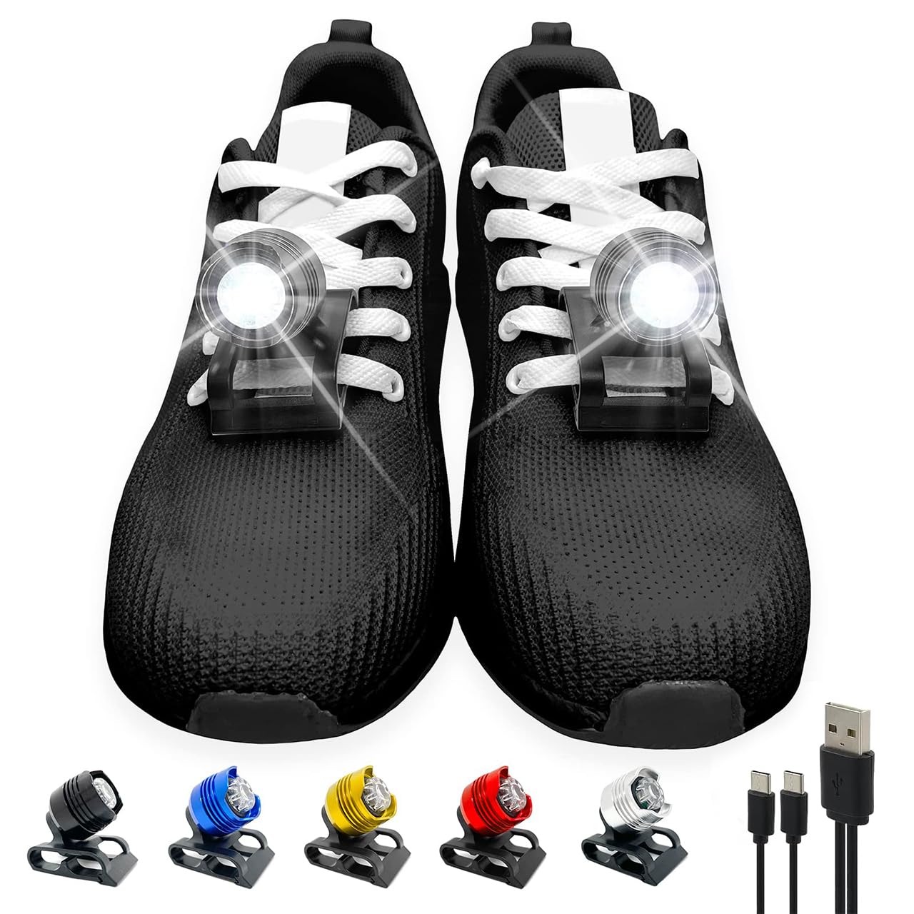Vartiey Running Lights For Runners,Lights For Walking At Night,Ipx5 Running Shoe Lights Waterproof,Shoe Light,2Pcs Shoe Headlights Used For Dog Walking, Walking Tours Camping, Suitable For Adults Kids(Black)