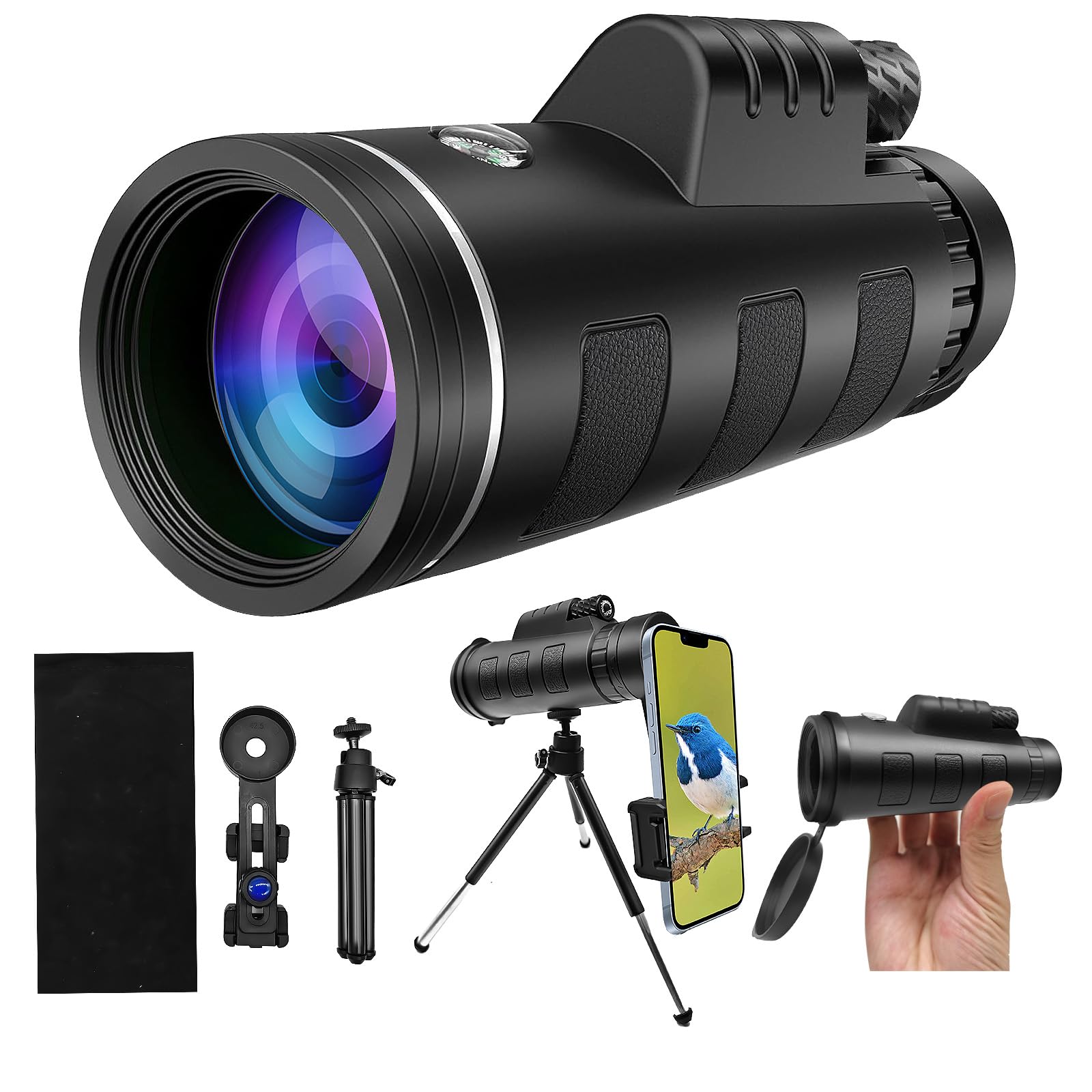 Ulikeatm Monocular Telescope For Adults,12X50 Hd Large Vision Monoculars With Smartphone Adapter Tripod,High Powered Monocular For Bird Watching Hunting Hiking Camping Wildlife,Bak4 Prism Fmc Lens,Waterproof
