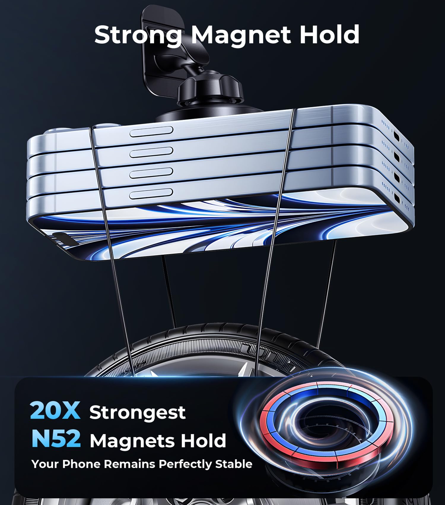 Aredan For Magsafe Car Mount Wireless Charger, 2-In-1 Dashboard And Air Vent Mount, Strong Adhesive, Heat Resistant, 360° Rotation, Magnetic Phone Holder For Your Car Accessories For Iphone 16/15 Pro Max