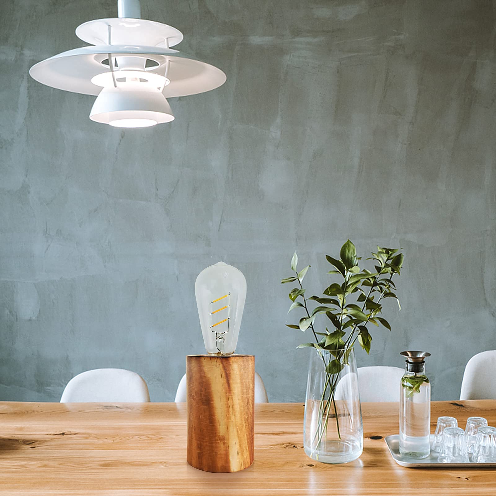 Yishine Battery Operated Table Lamp Wood Night Light Decorative Table Light For Bedroom Living Room Lights Bedside Table Lamp Desk Decorative Lights Bright Light Festival Home Decoration(Single)