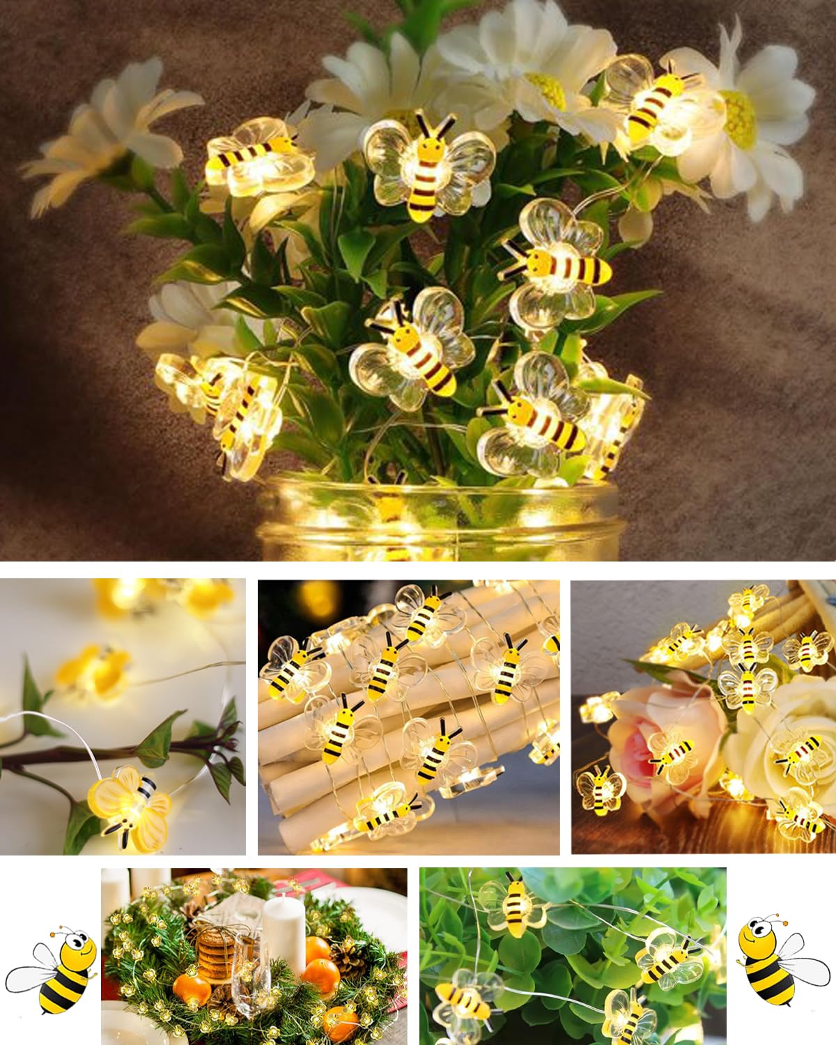 Iticdecor Bee Lights Cute Bee Fairy Lights With Timer 10Ft 30 Leds Christmas  Honey Bee Decorative String Lights For Bedroom Birthday Party Wedding Xmas Plants Patios Decor