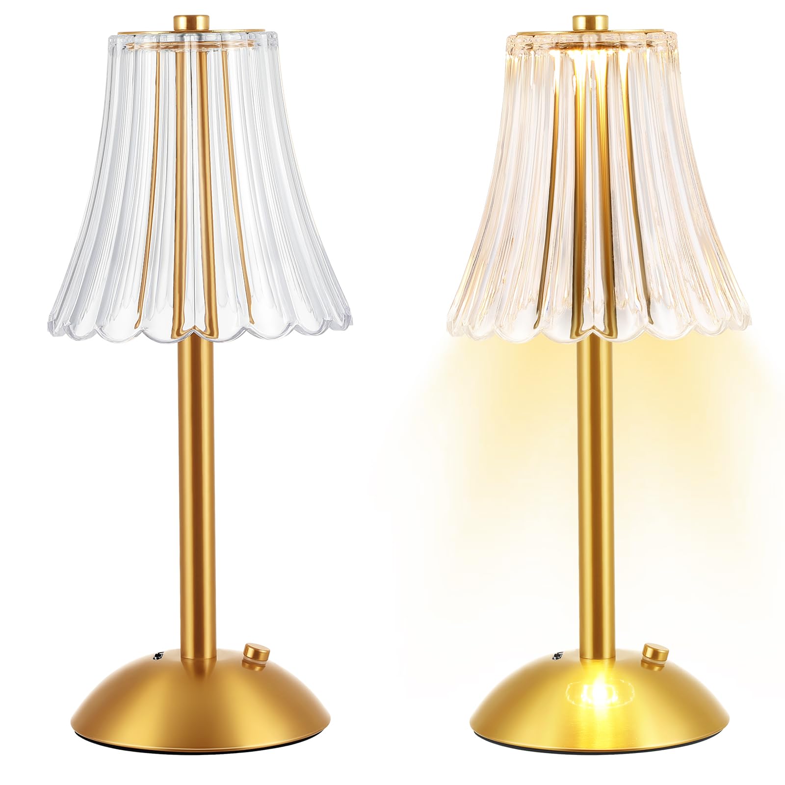 Liliful 2 Pcs Led Portable Cordless Gold Table Lamp Touch Battery Operated Rechargeable Desk Lamp 3 Color Dimmable For Bedroom Living Room Dining (Rose Style)