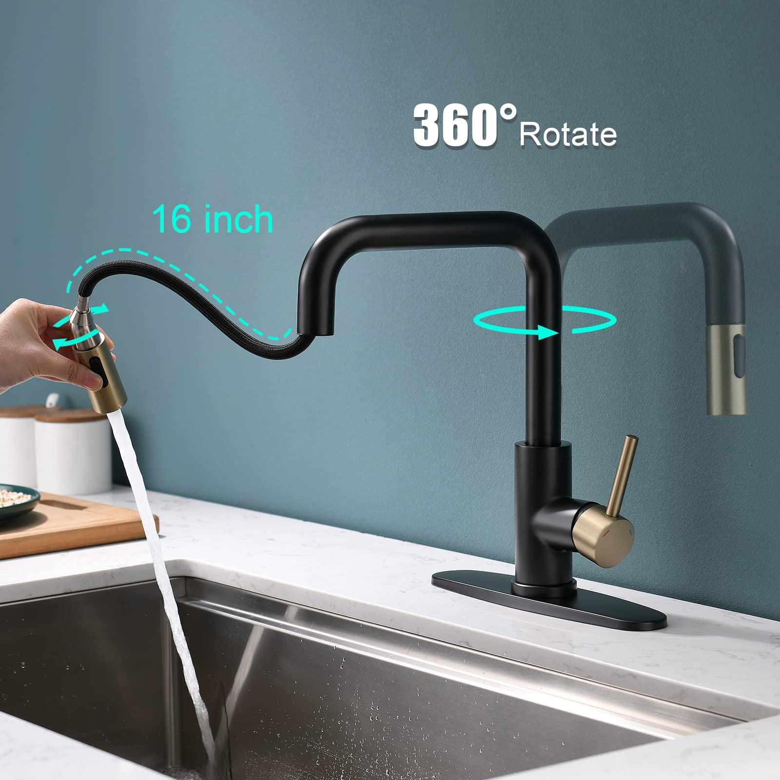 Tqkag Kitchen Faucet Single Handle Stainless Steel Kitchen Sink Faucet With Pull Out Sprayer Brushed Gold Sprayer And Handle