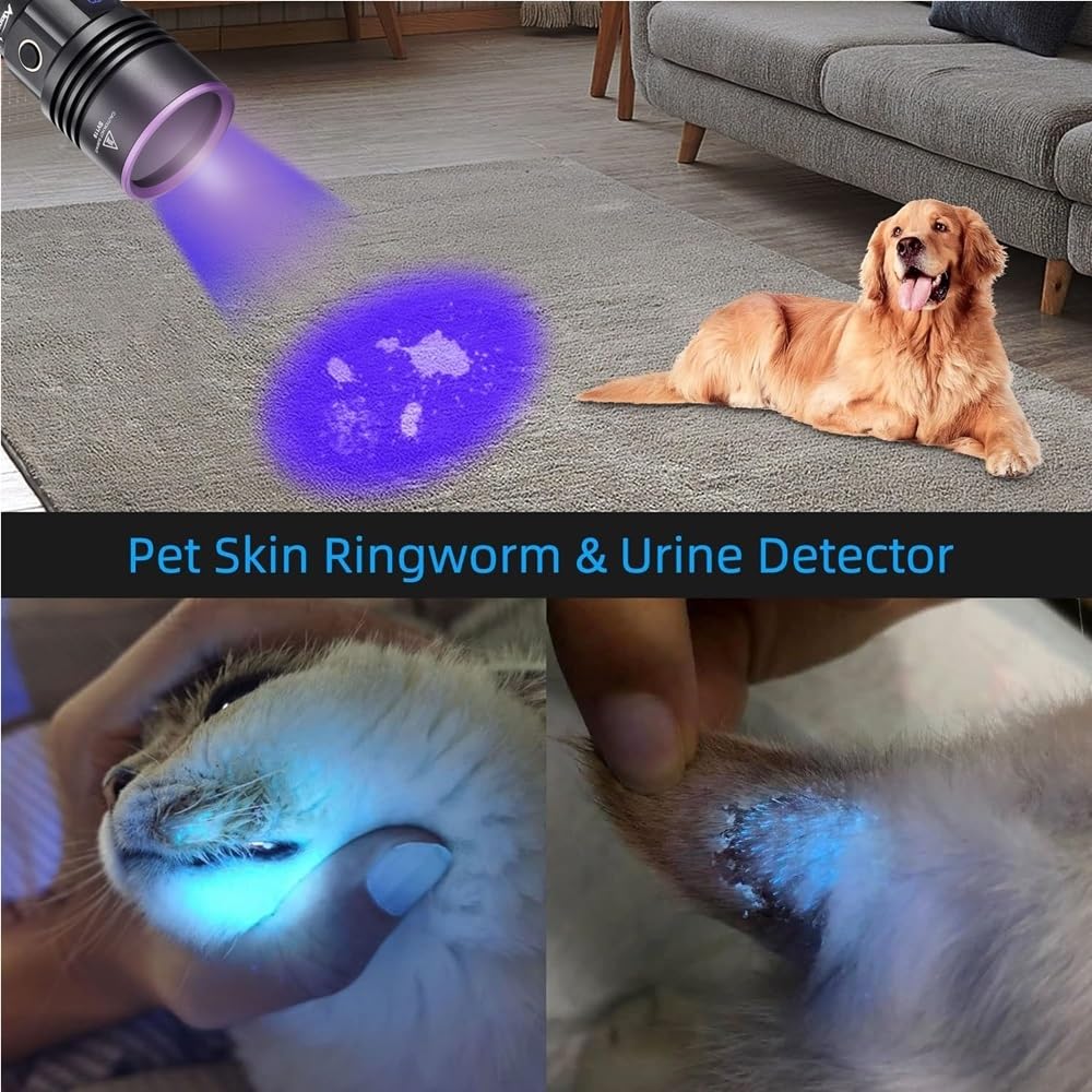 Alonefire Sv117 365Nm Uv Flashlight 70W Powerful Blacklight Digital Display Usb Rechargeable Black Light For Pet Urine Detector, Scorpion, Resin, Bed Bug, Fishing With Uv Protective Glasses, Battery
