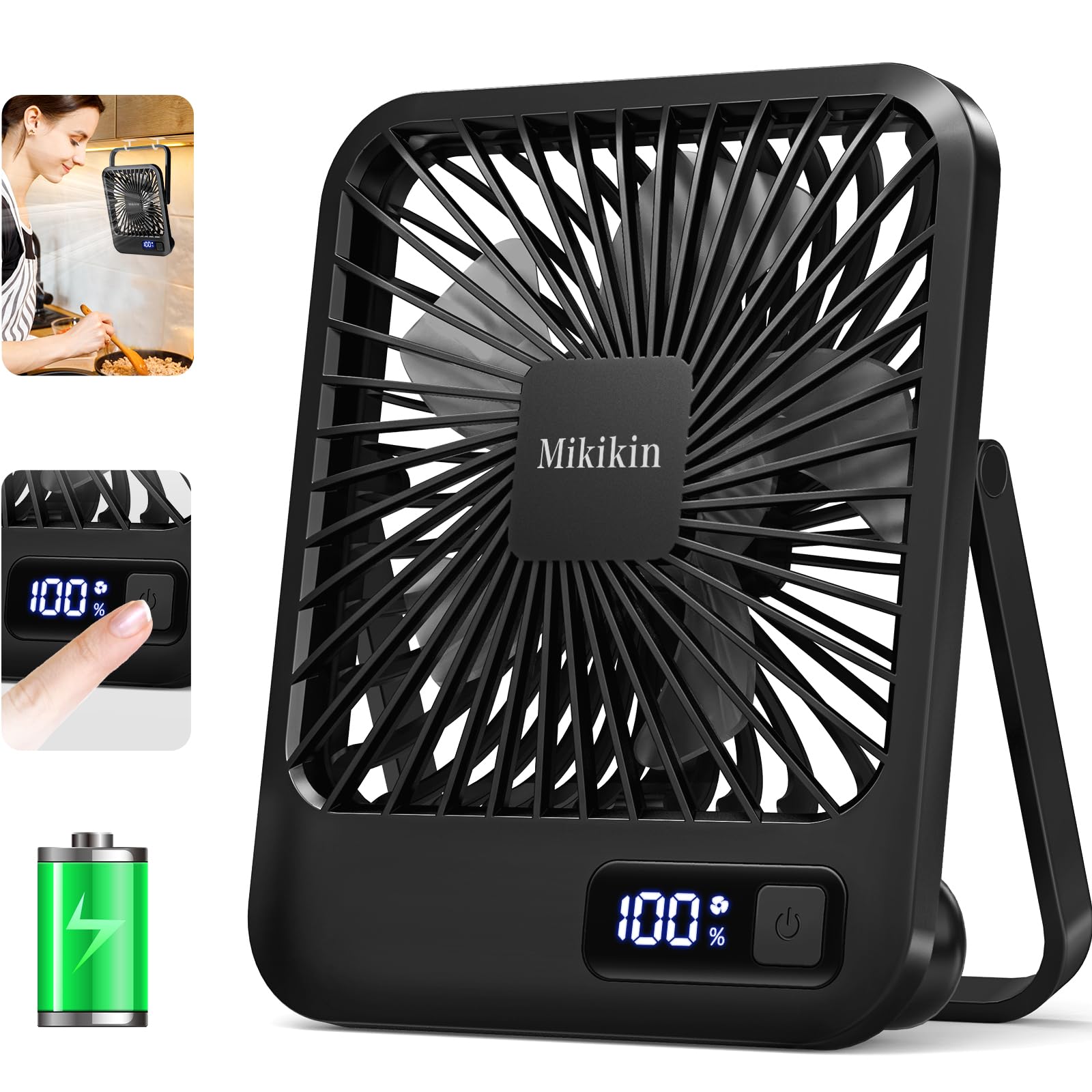Desk Fan Battery Operated, Portable Usb Rechargeable Fan, 2000Mah 180° Tilt Folding Personal Fan - Koospark
