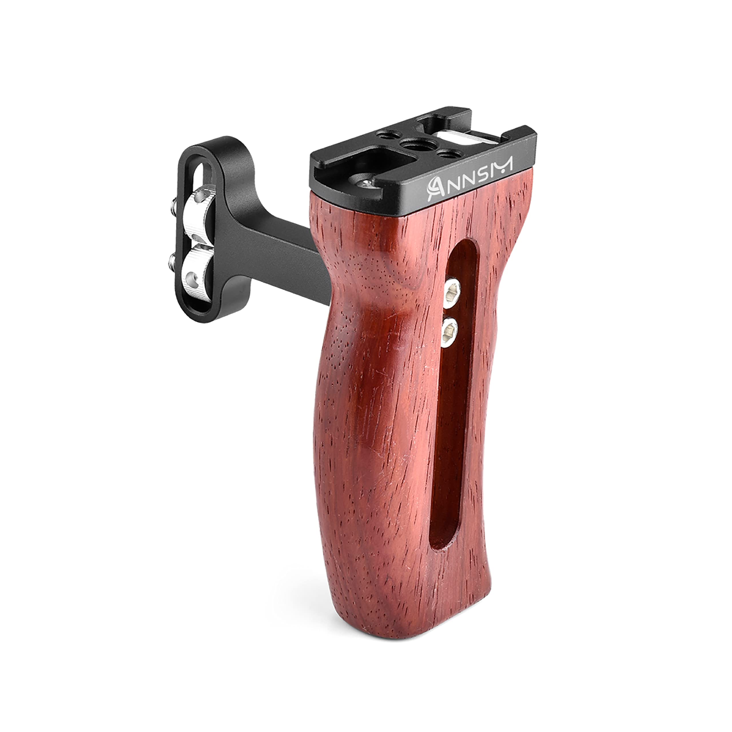Annsm Side Wooden Handle Grip For Dslr Camera Cage, Cold Shoe Mount, Built-In Wrench, Threaded Holes, Left Right Compatible Iphone/Smartphone/Video Rig Videography/Camera Cage