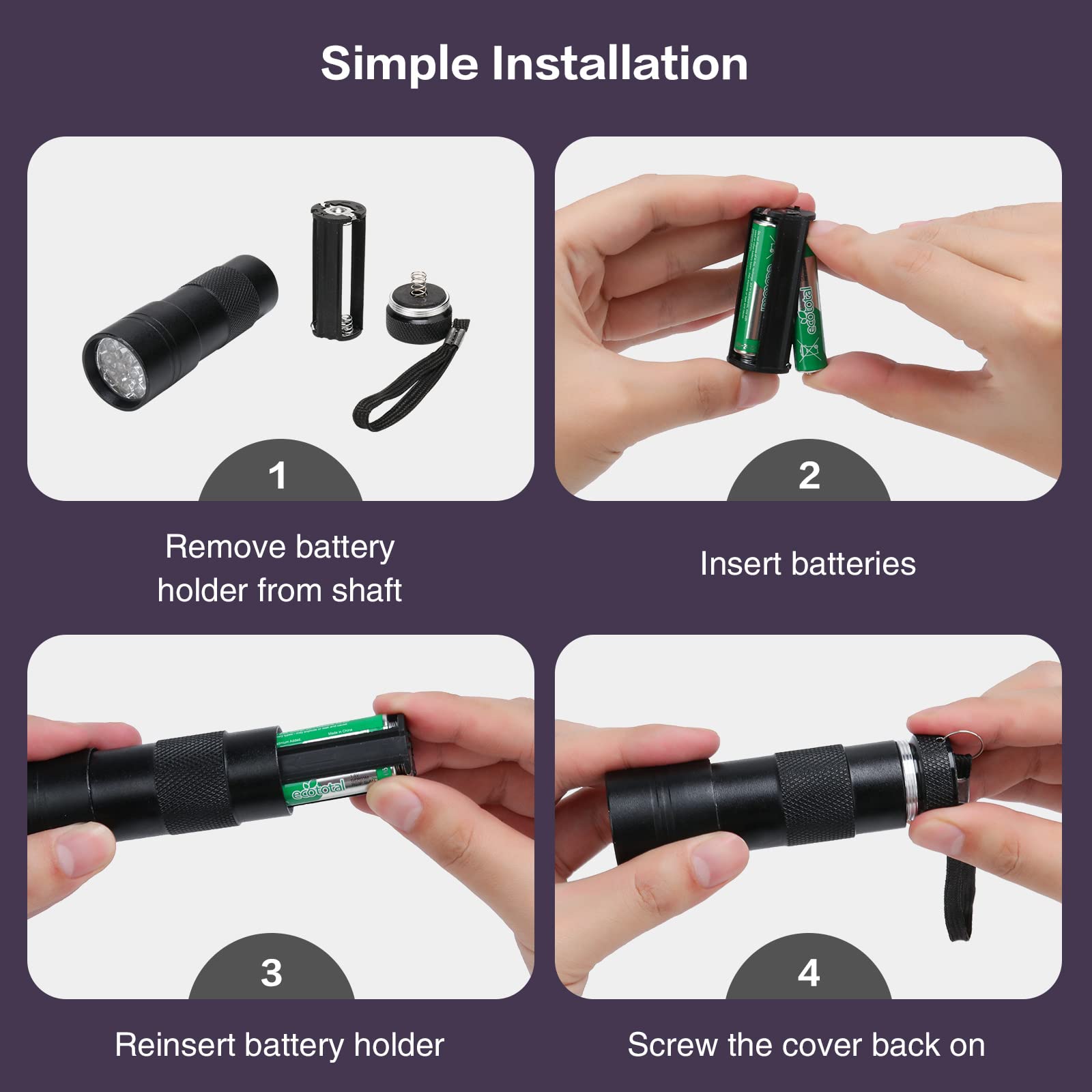 Cosoos 2 Pack Uv Flashlights, 12 Led Mini Black Light Flashlight 395Nm Handheld Urine Detector Light For Dog/Cat, Dry Stains, Resin Curing, Bed Bug, 6 Aaa Batteries Included