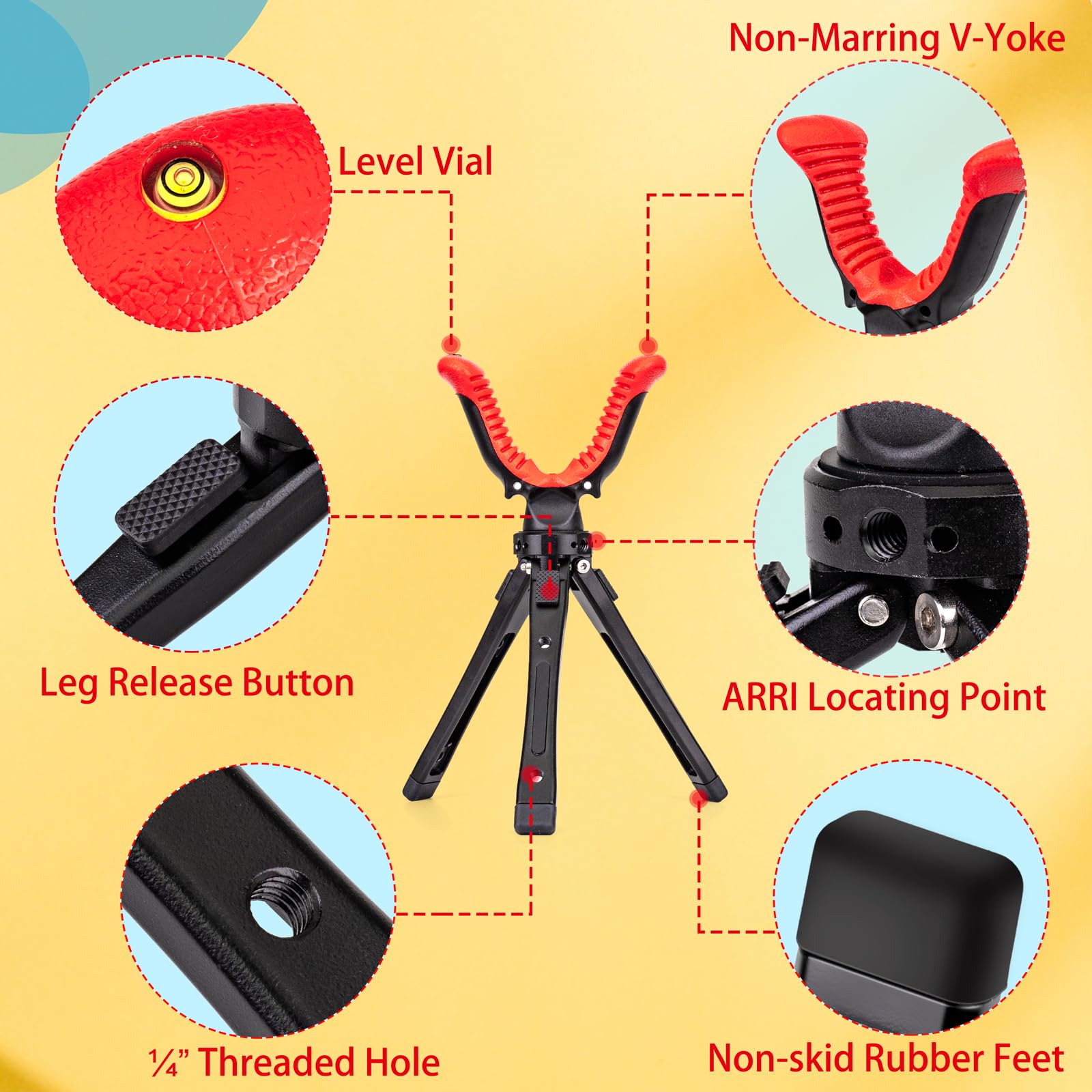 Zeadio Camera Tripod Rest, 2.4-6.6 Inch Adjustable Tripod Rest Stand With 360 Degree Rotation V Yoke For All Camera