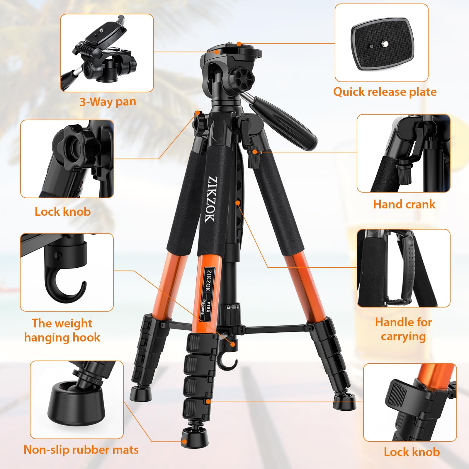 Zikzok 75Inch Camera Tripod For Ipad Iphone, Heavy Duty Aluminum Tripod With 360° Panoramic Ball Head,Compatible With Canon/Nikon/Sony Dslrs (Load 15 Lbs For Travel/Live Streaming/Macro Shooting)