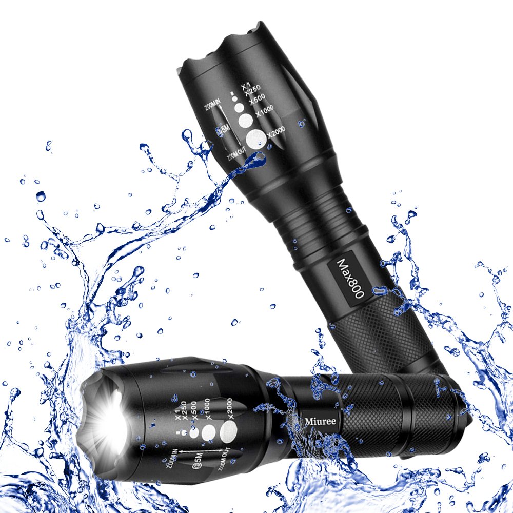 Miuree 2 Pack Tactical Led Flashlight Military Grade 2000 Lumens 5 Mode Zoomable Flashlights For Hurricane Emergency